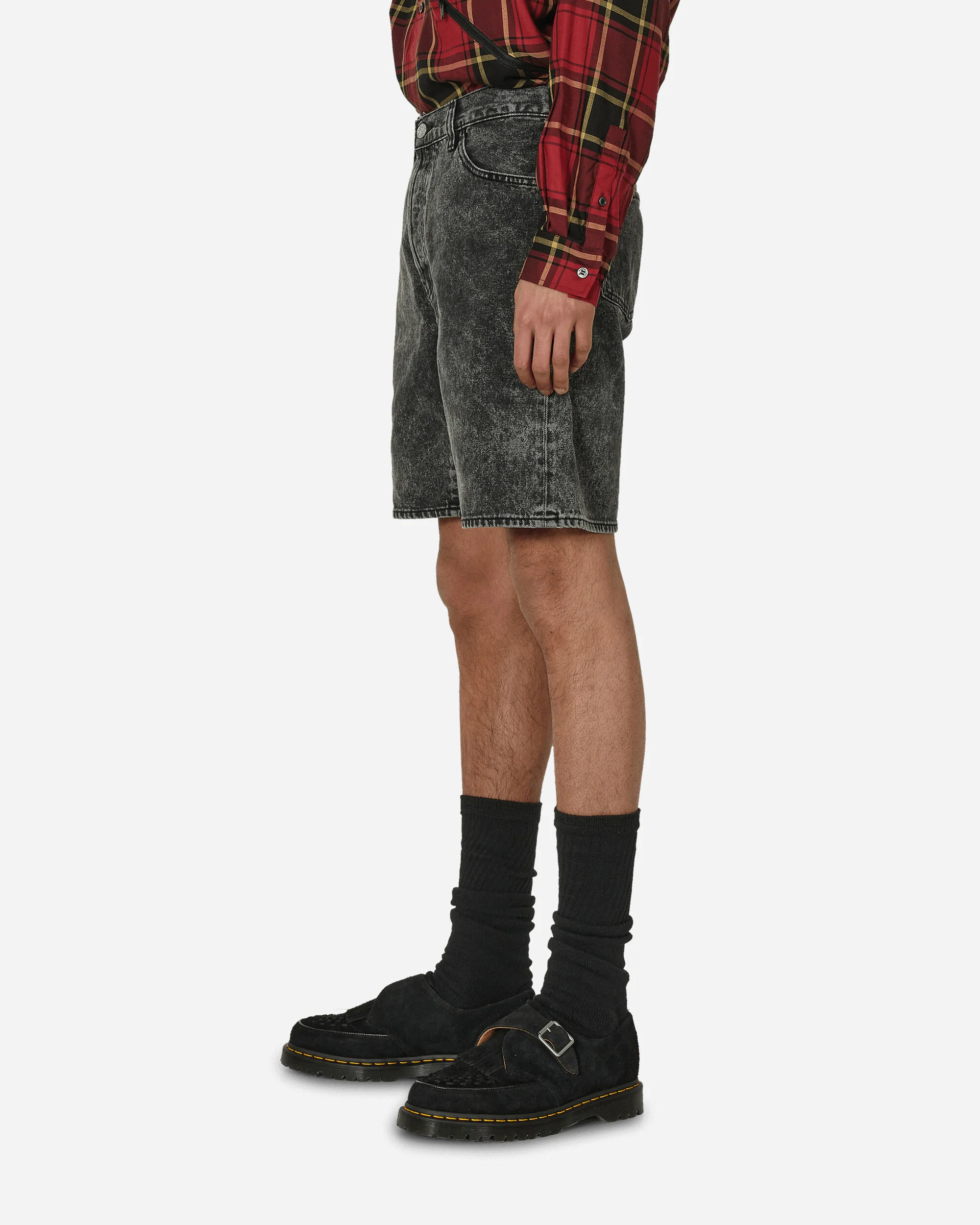 Acid Wash Denim Shorts Black - Image 2