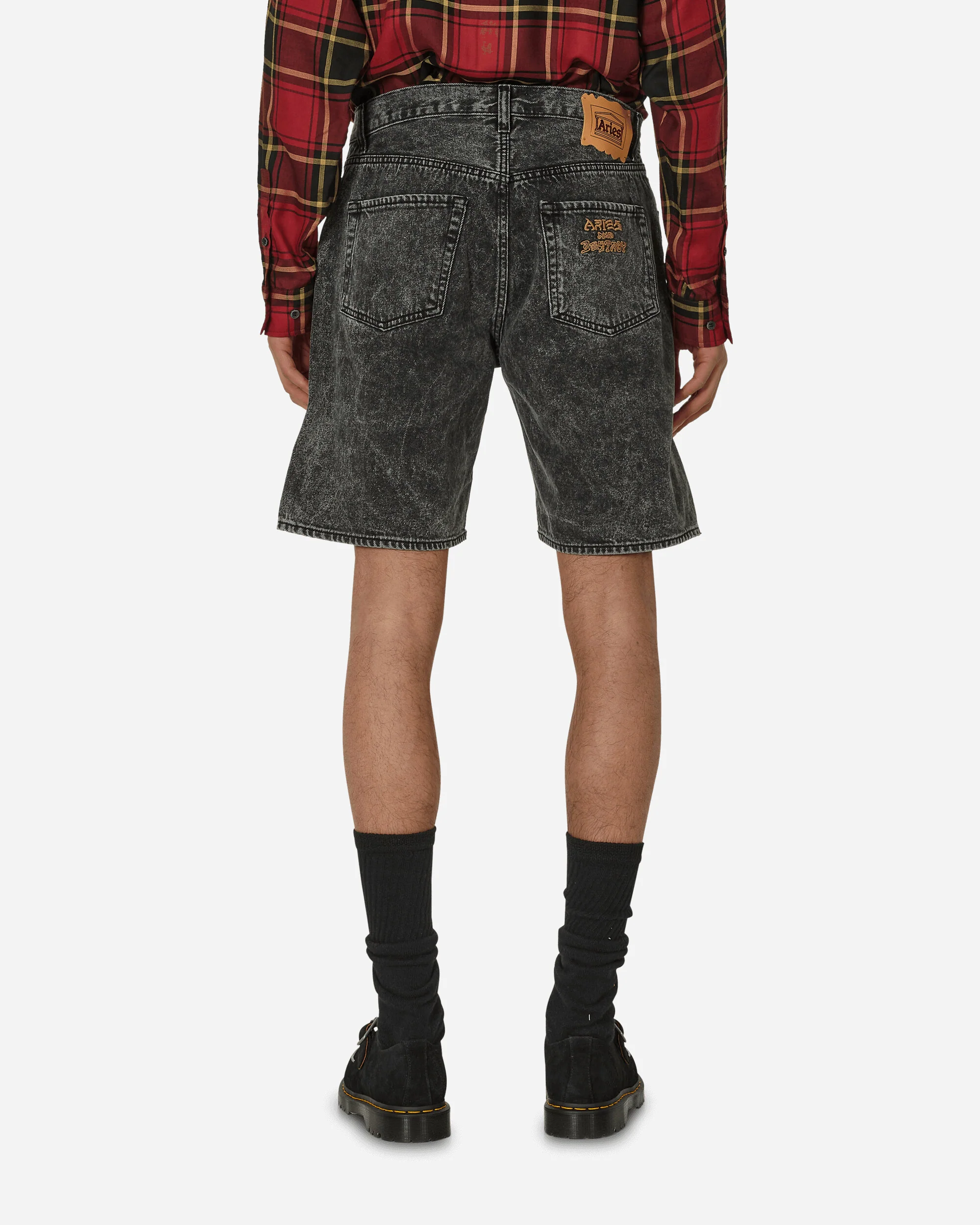 Acid Wash Denim Shorts Black - Image 3