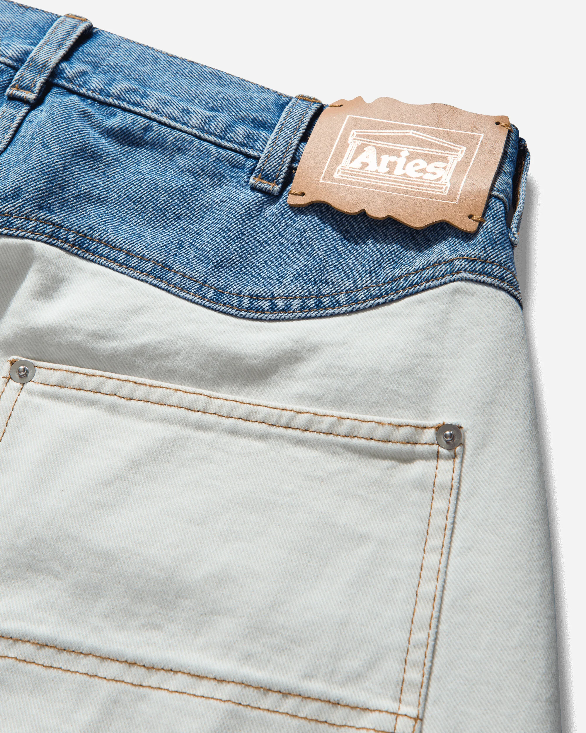 Women's Patchwork Western Carpenter Shorts White / Indigo - Image 4