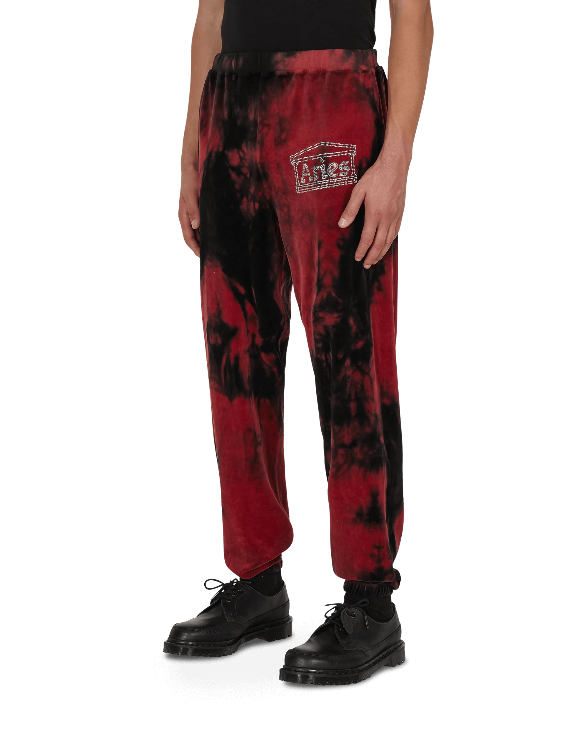 Rhinestone Velour Sweatpants Red - Image 3