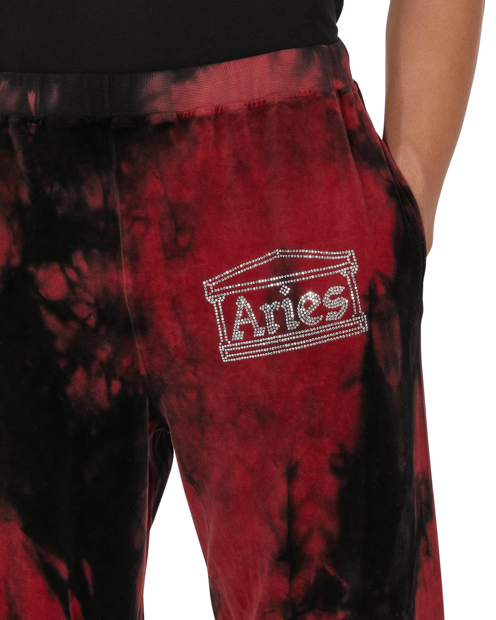 Rhinestone Velour Sweatpants Red - Image 6