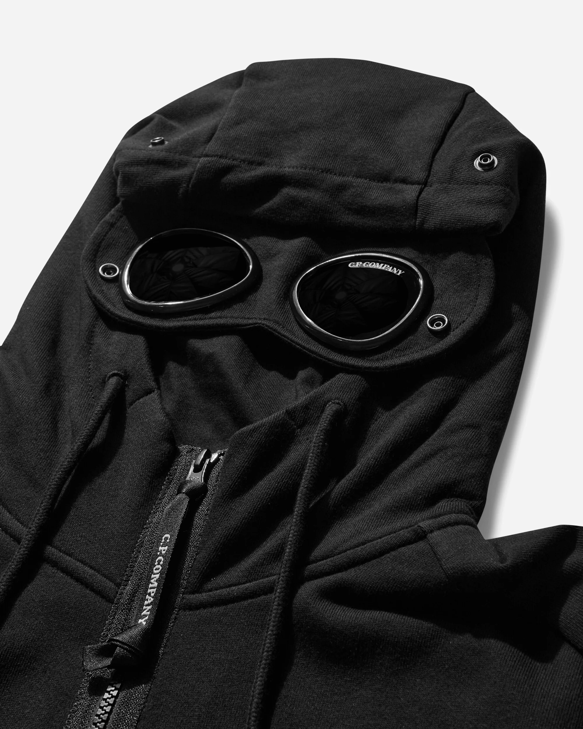 Men's Diagonal Raised Fleece Goggle Zipped Hoodie Black - Image 3