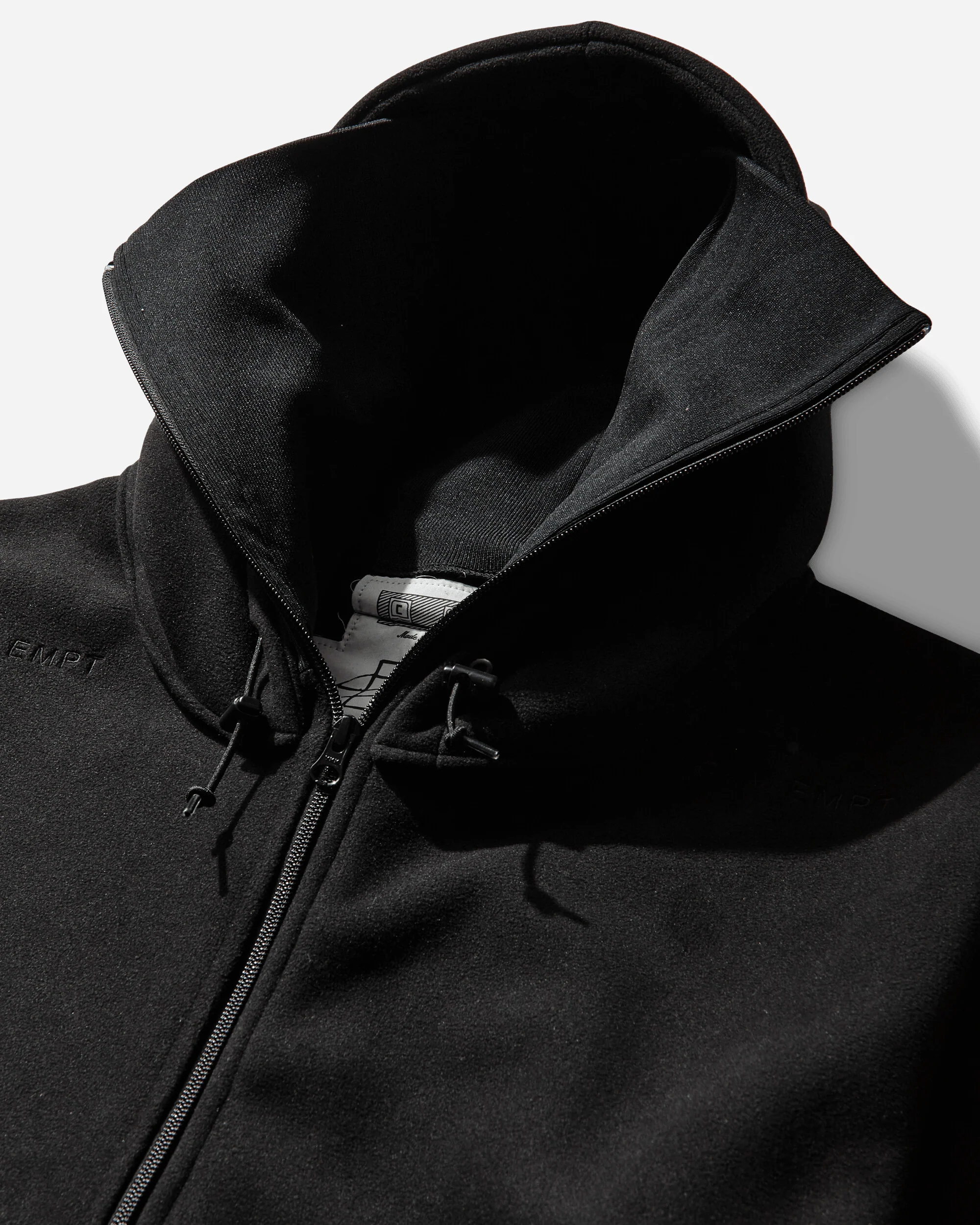 Men's Attached Hood Zip Up Fleece Jacket Black - Image 3