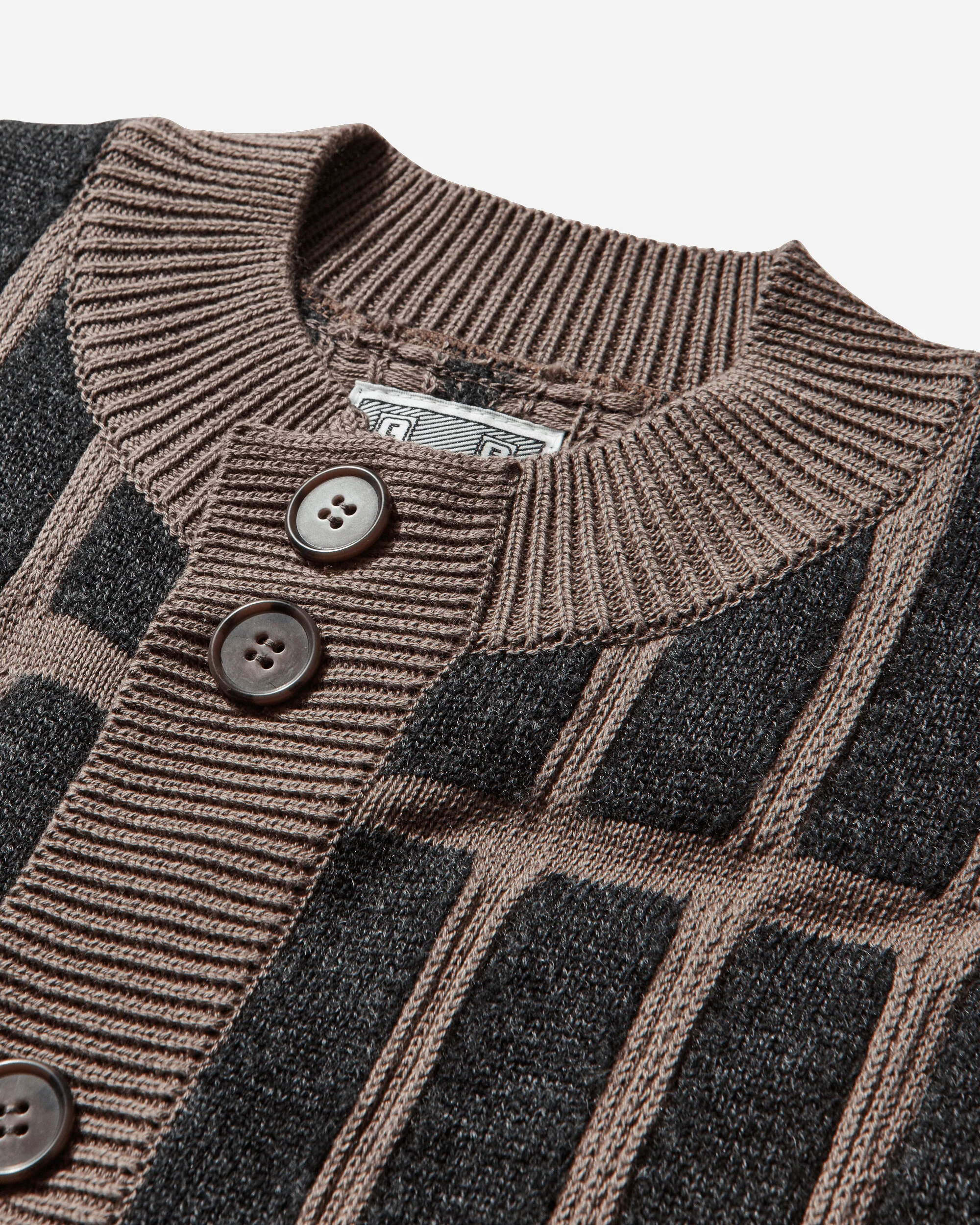 Men's Rectangular Bar Knit Cardigan Brown - Image 4
