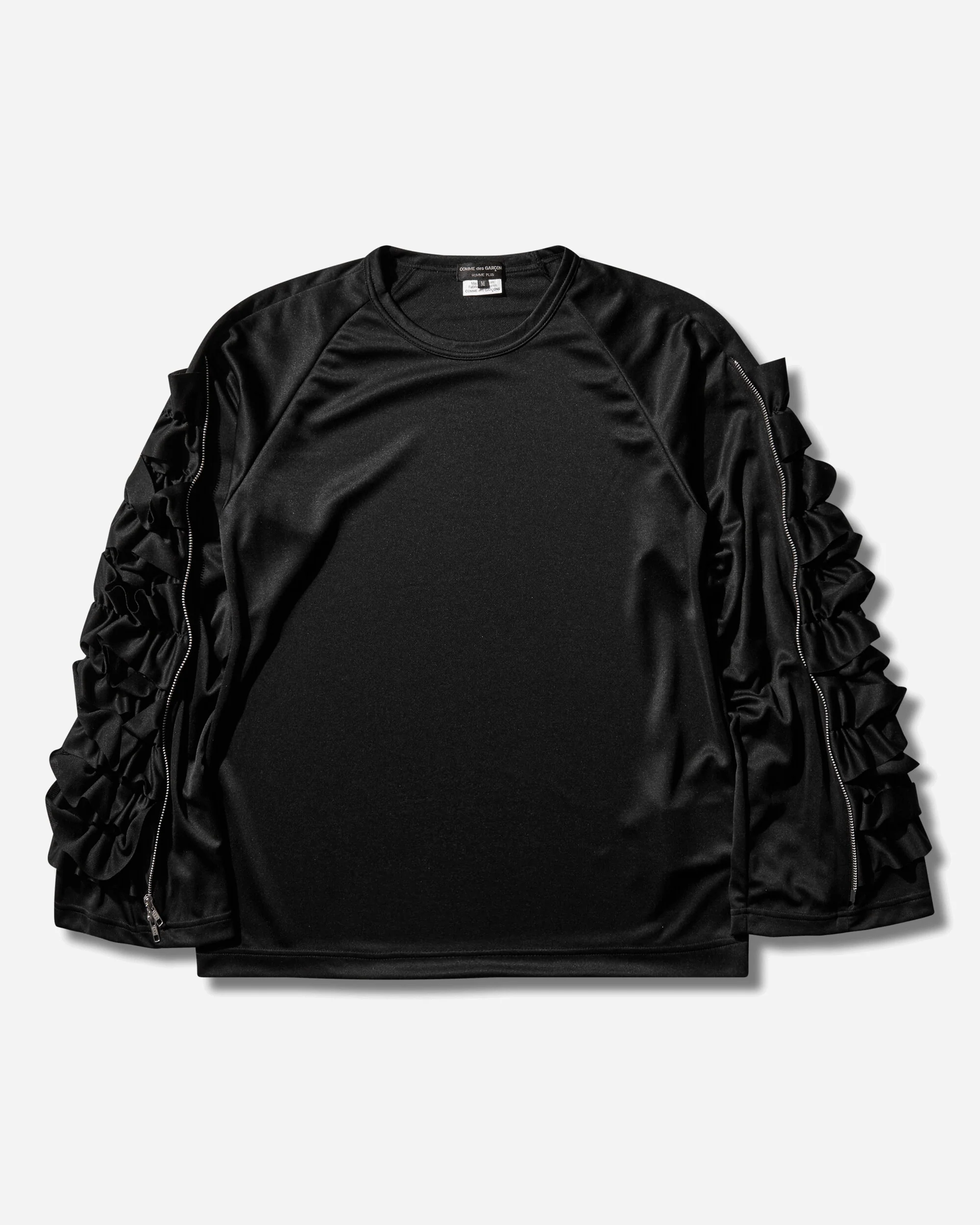 Men's Zipped Ruffle Sleeves T-Shirt Black - Image 3