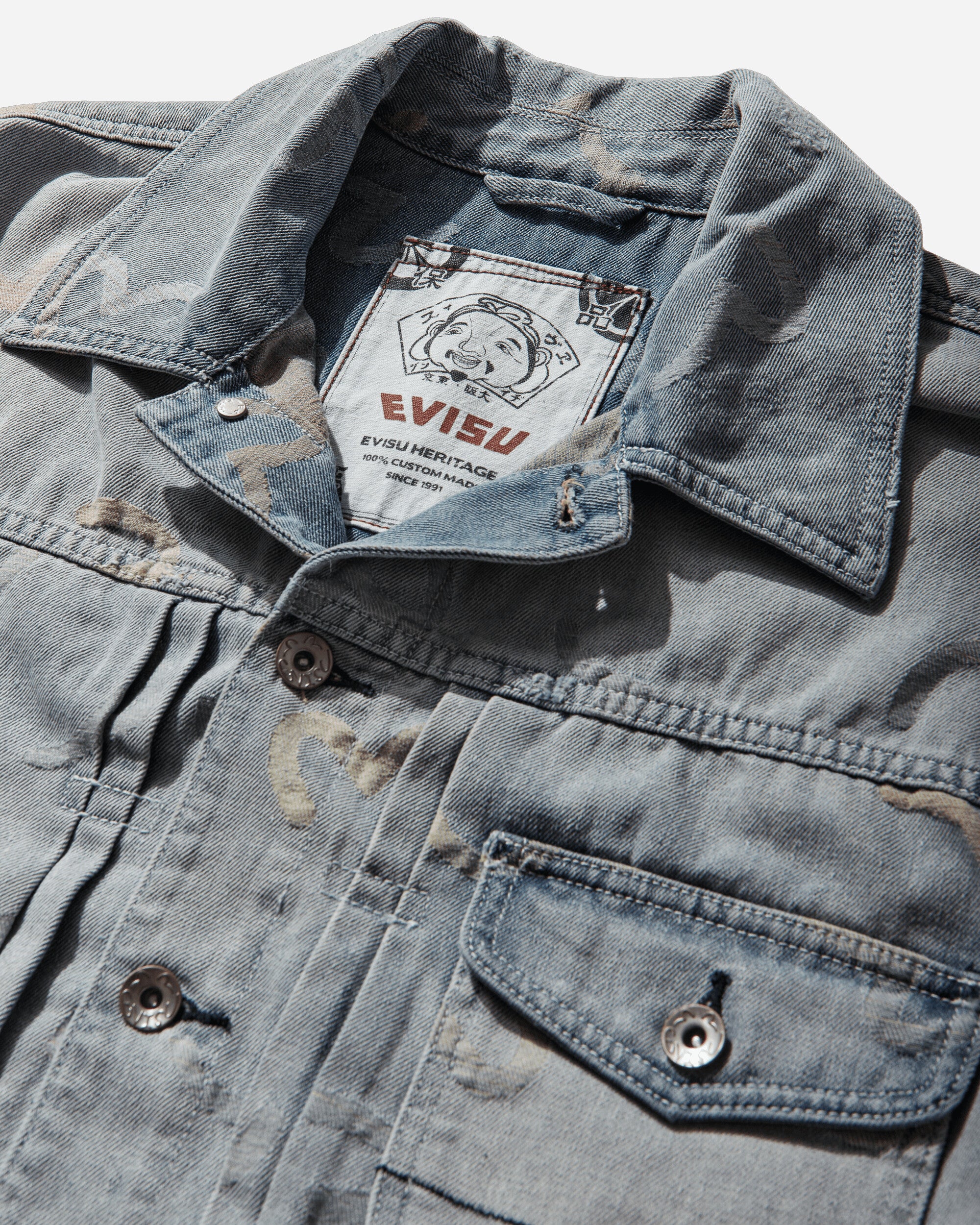 Men's All-Over Seagull Jacquard Denim Jacket Indigo - Image 3