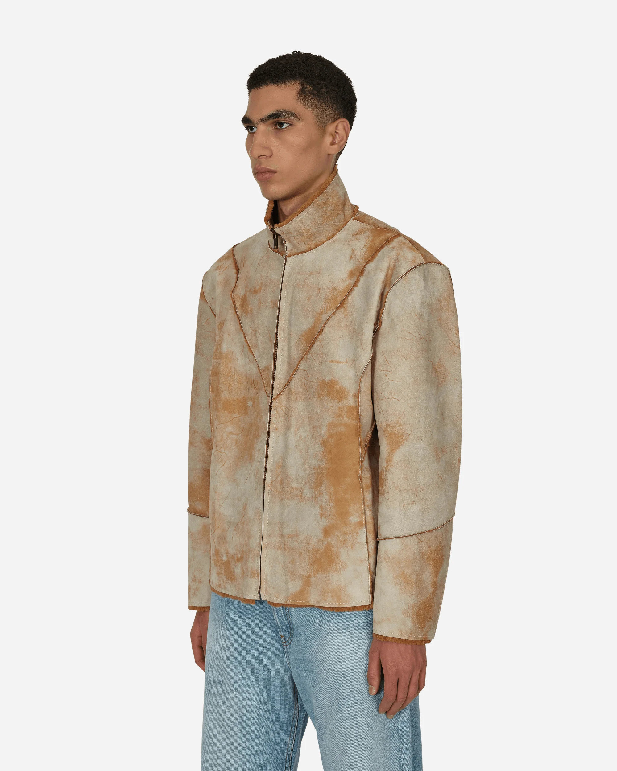 Leather Sherpa Jacket Beige - Image 2