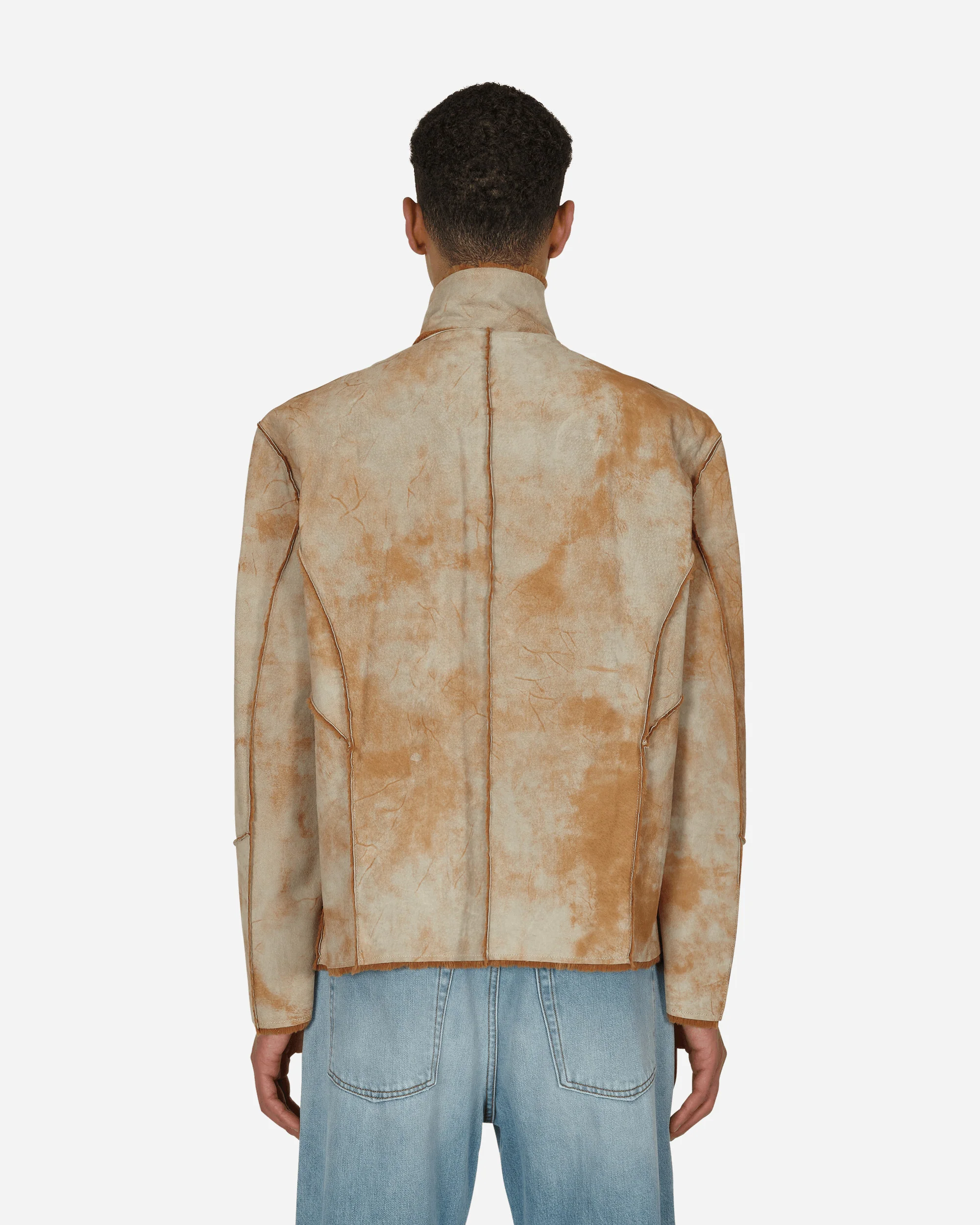 Leather Sherpa Jacket Beige - Image 3