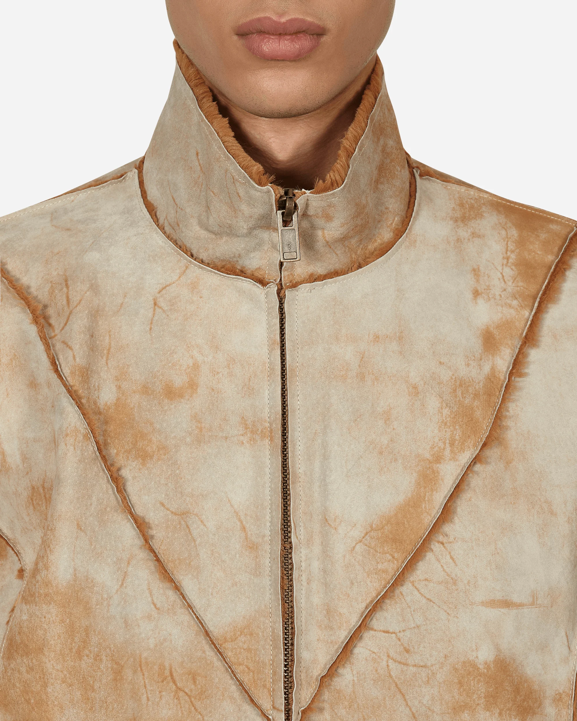 Leather Sherpa Jacket Beige - Image 6