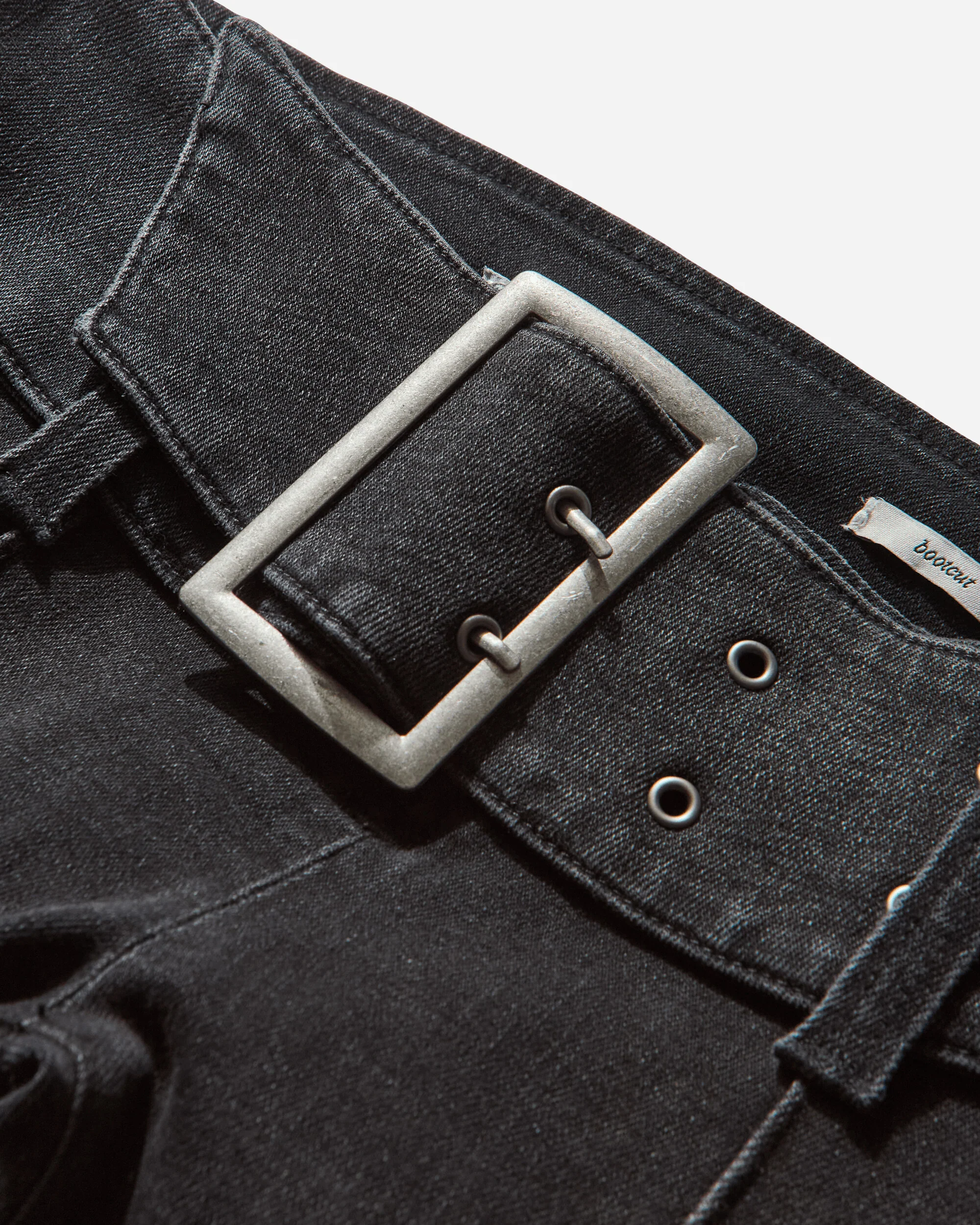Women's Belted Bootcut Pants Black Sanded Wash - Image 4