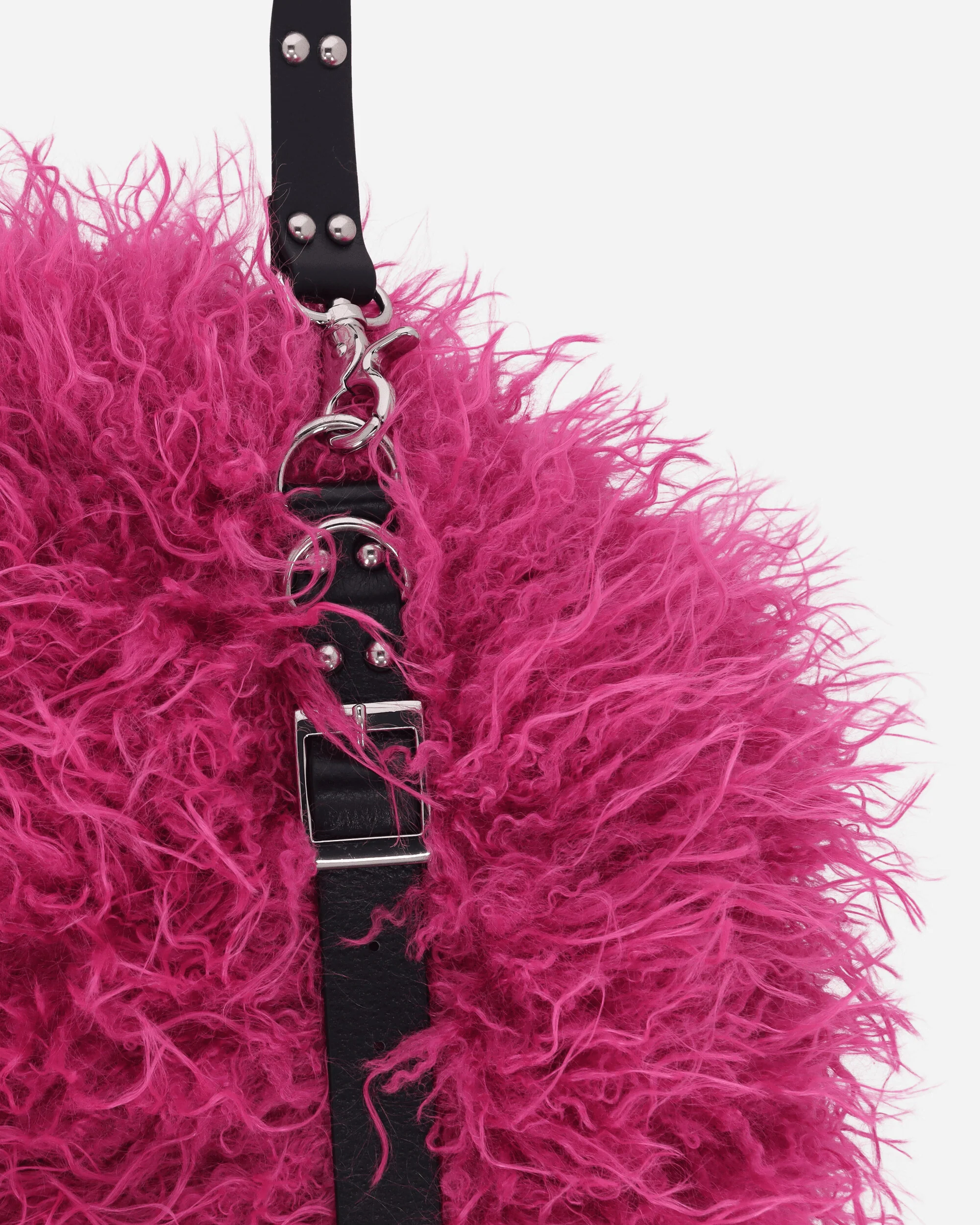 Studded Belt Fur Bag Pink - Image 3