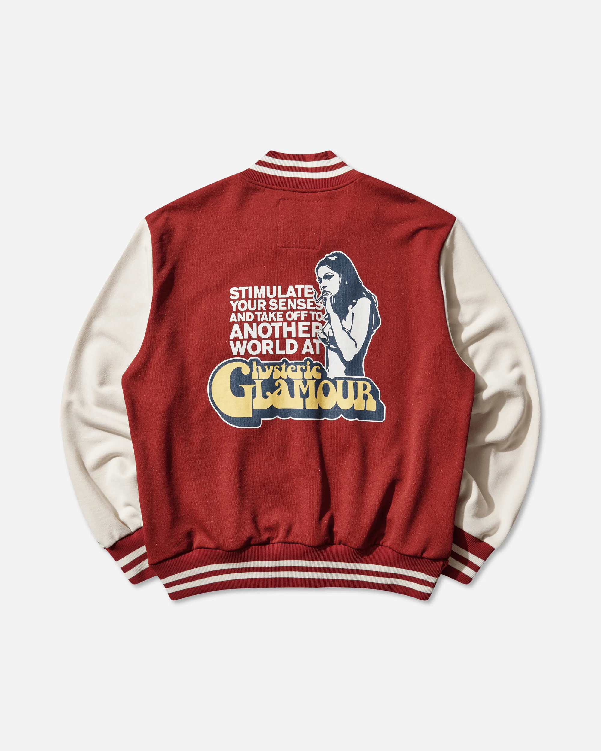 Men's Smoking Girl Patch Stadium Jacket Red - Image 2