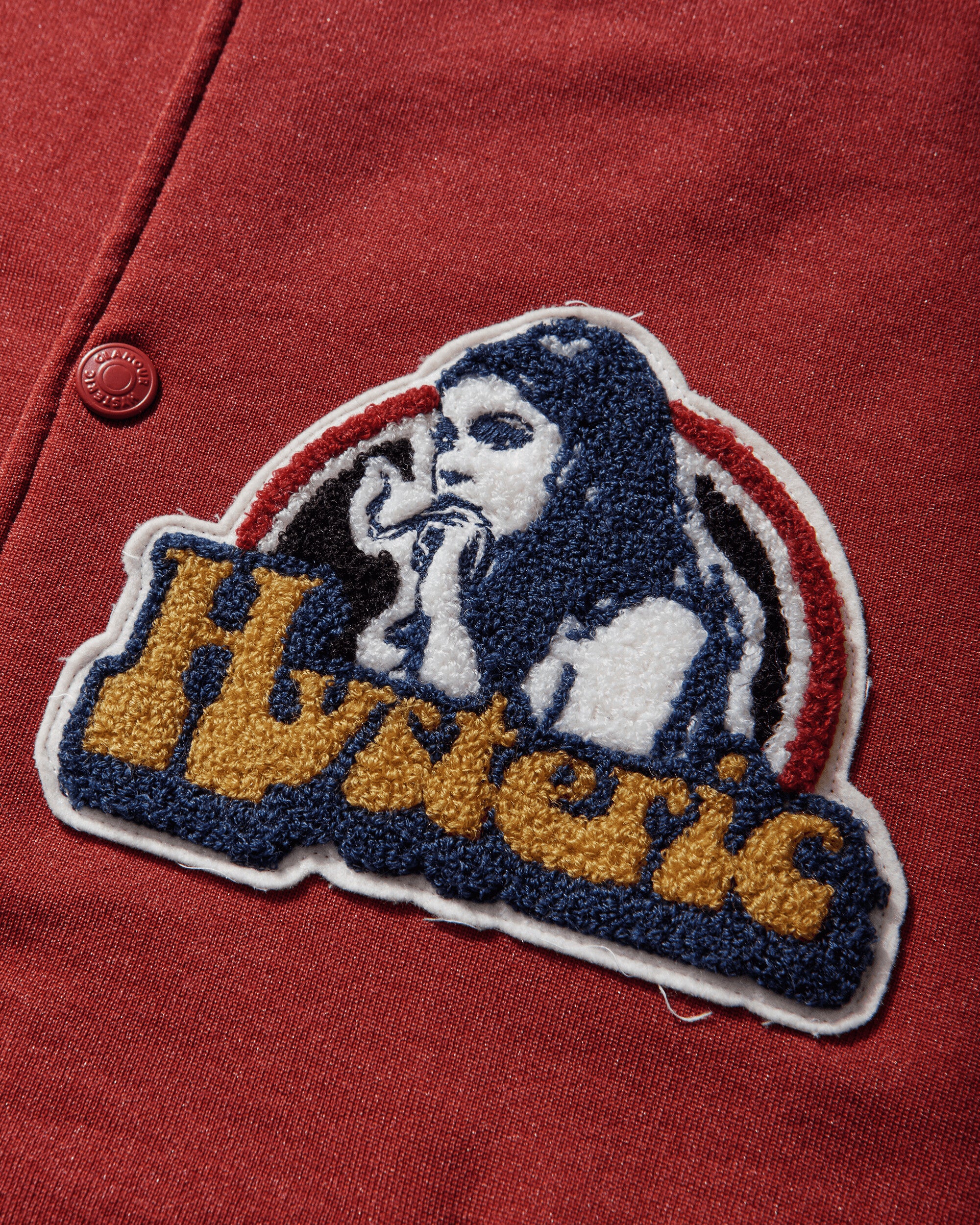 Men's Smoking Girl Patch Stadium Jacket Red - Image 3