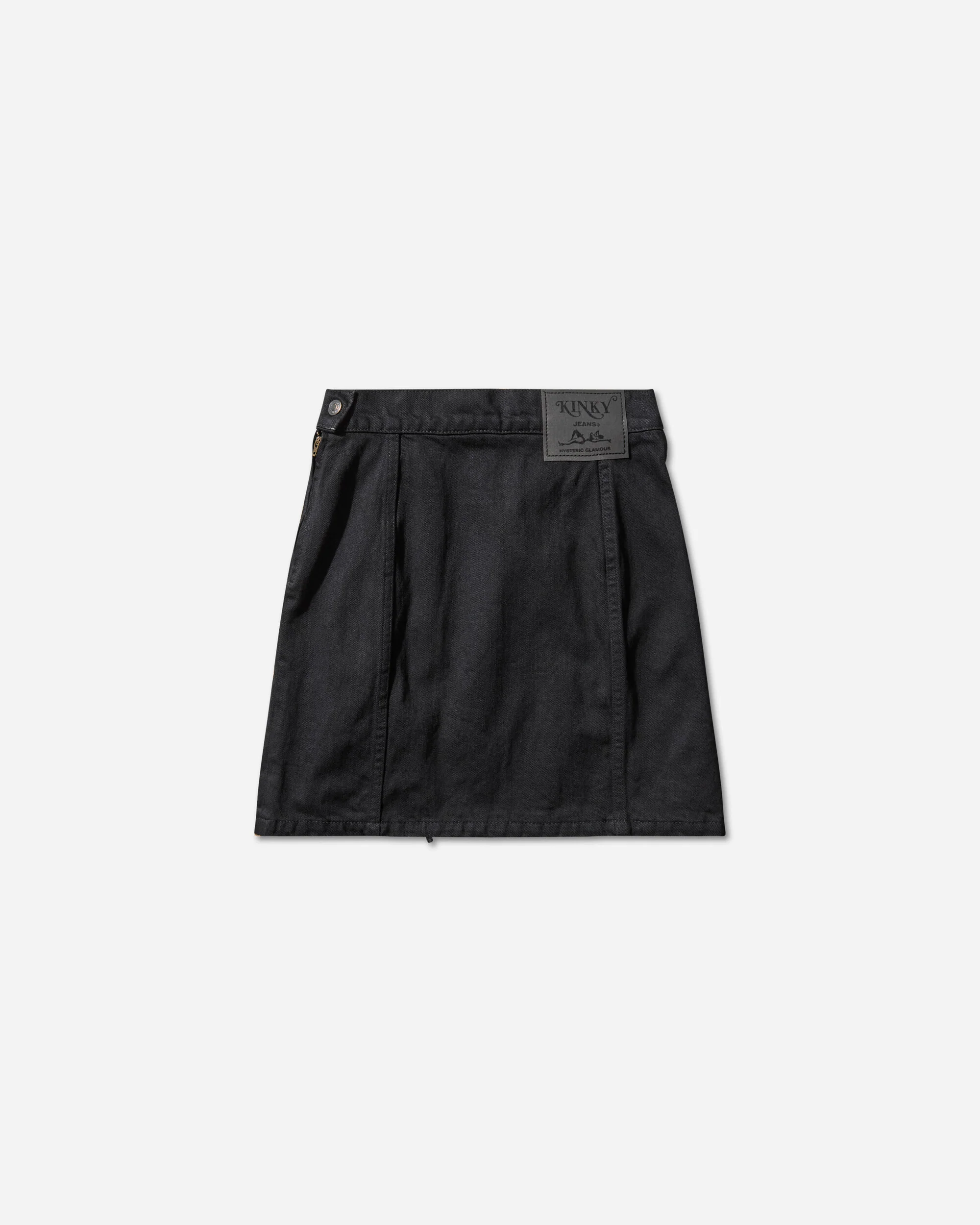 Women's Apple Panda Embroidered Side Lace-Up Denim Mini Skirt Black - Image 2