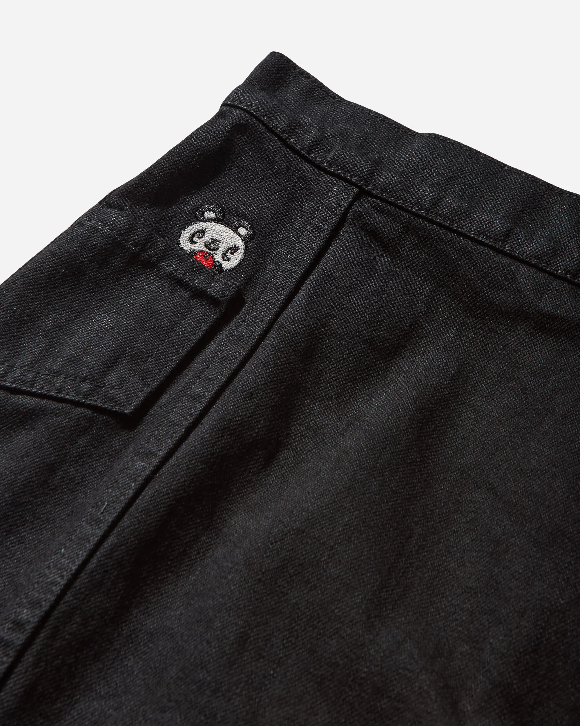 Women's Apple Panda Embroidered Side Lace-Up Denim Mini Skirt Black - Image 3