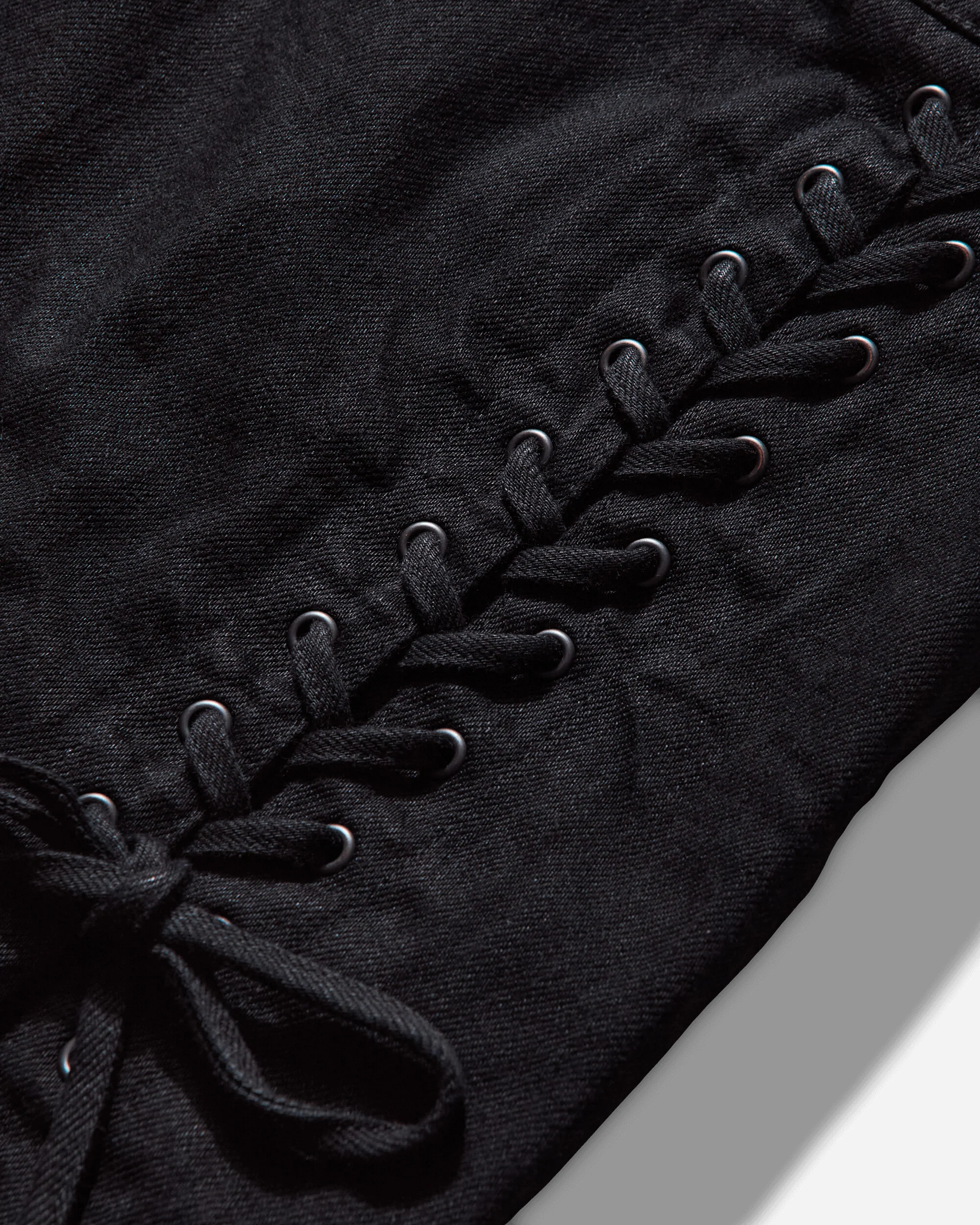 Women's Apple Panda Embroidered Side Lace-Up Denim Mini Skirt Black - Image 4