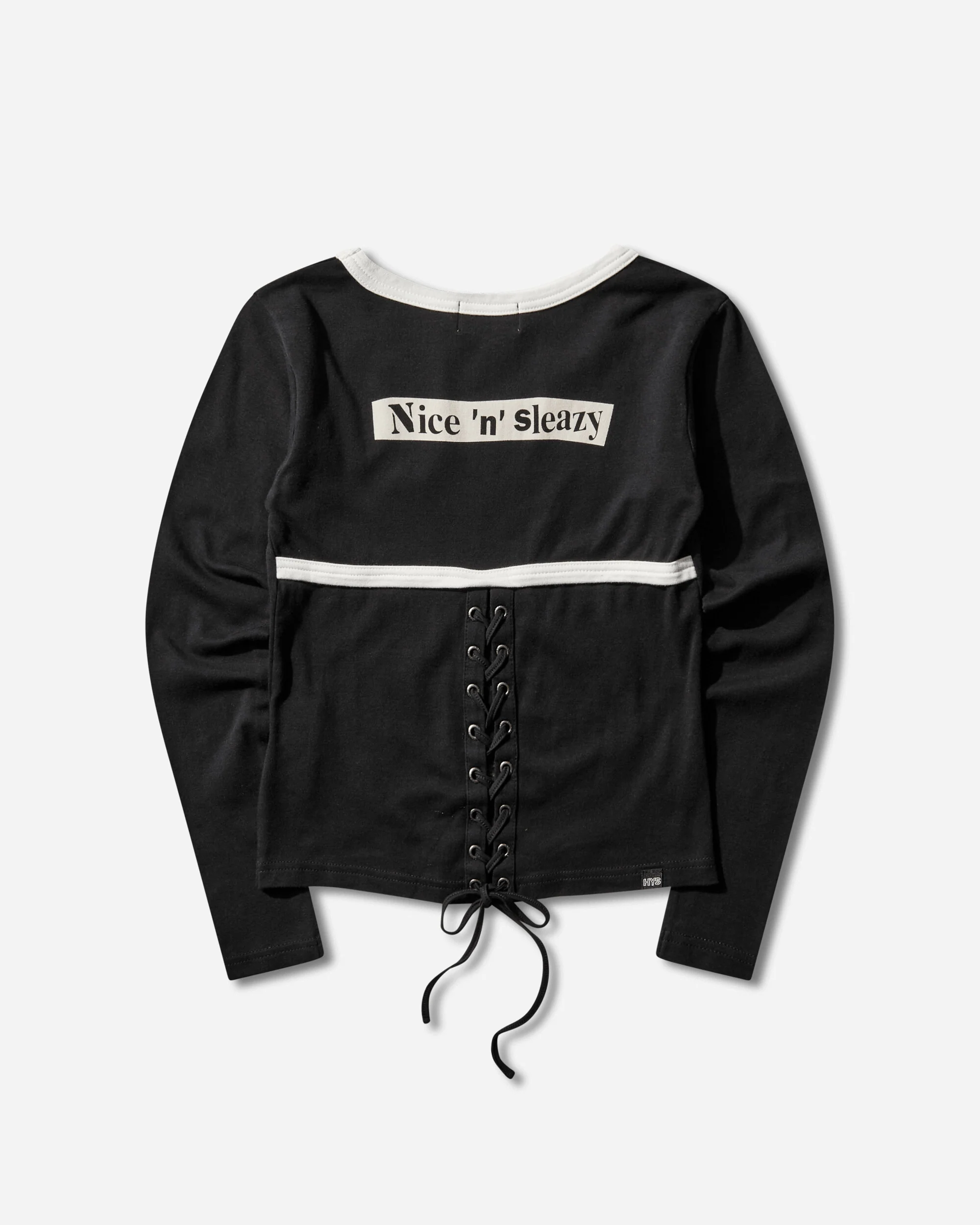 Women's Bunny Girl Lace-Up Baby T-Shirt Black - Image 2