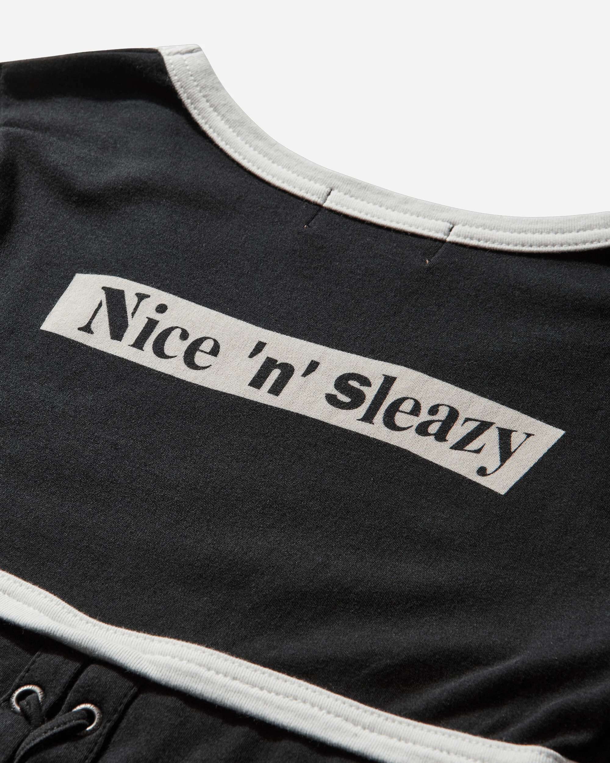 Women's Bunny Girl Lace-Up Baby T-Shirt Black - Image 3