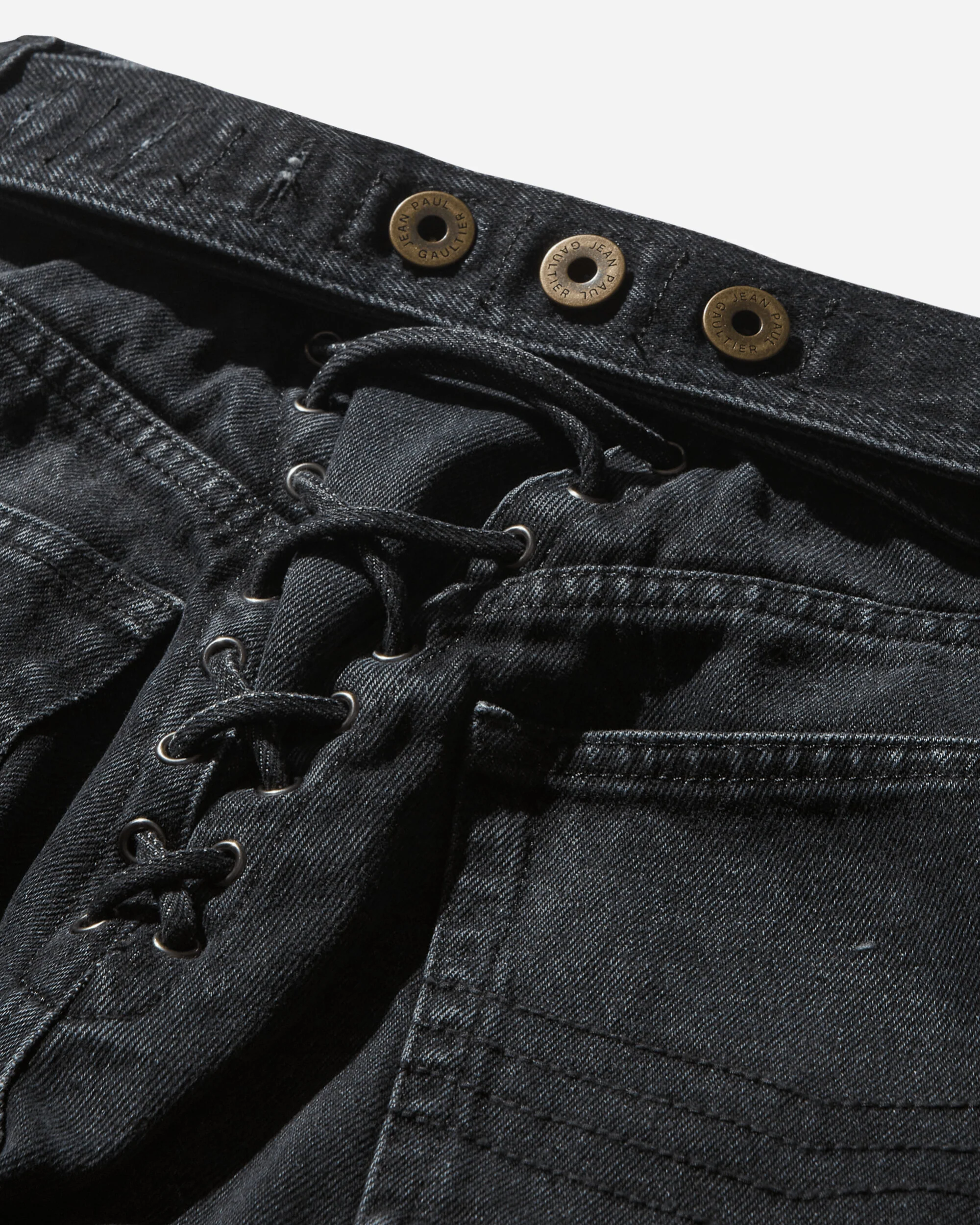 Women's Lace-Up Denim Pants Vintage Black - Image 3