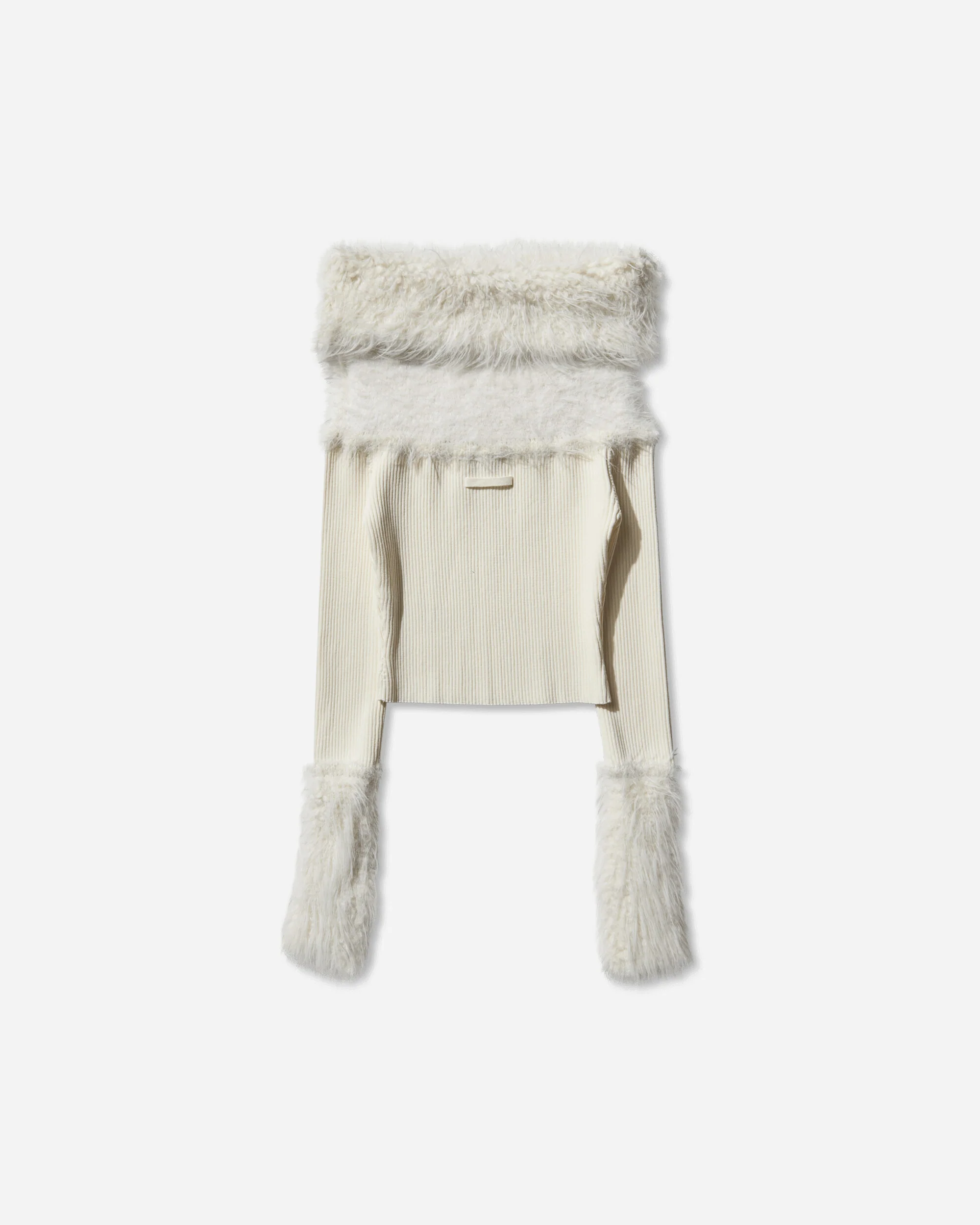 Women's Off-Shoulder Hairy Sweater Ecru - Image 2