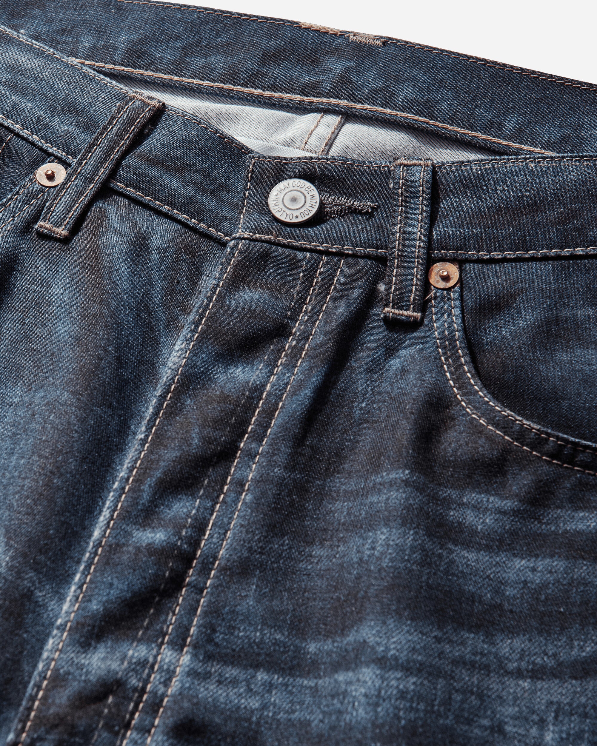 Men's New Manual Printed Denim Pants Indigo - Image 4
