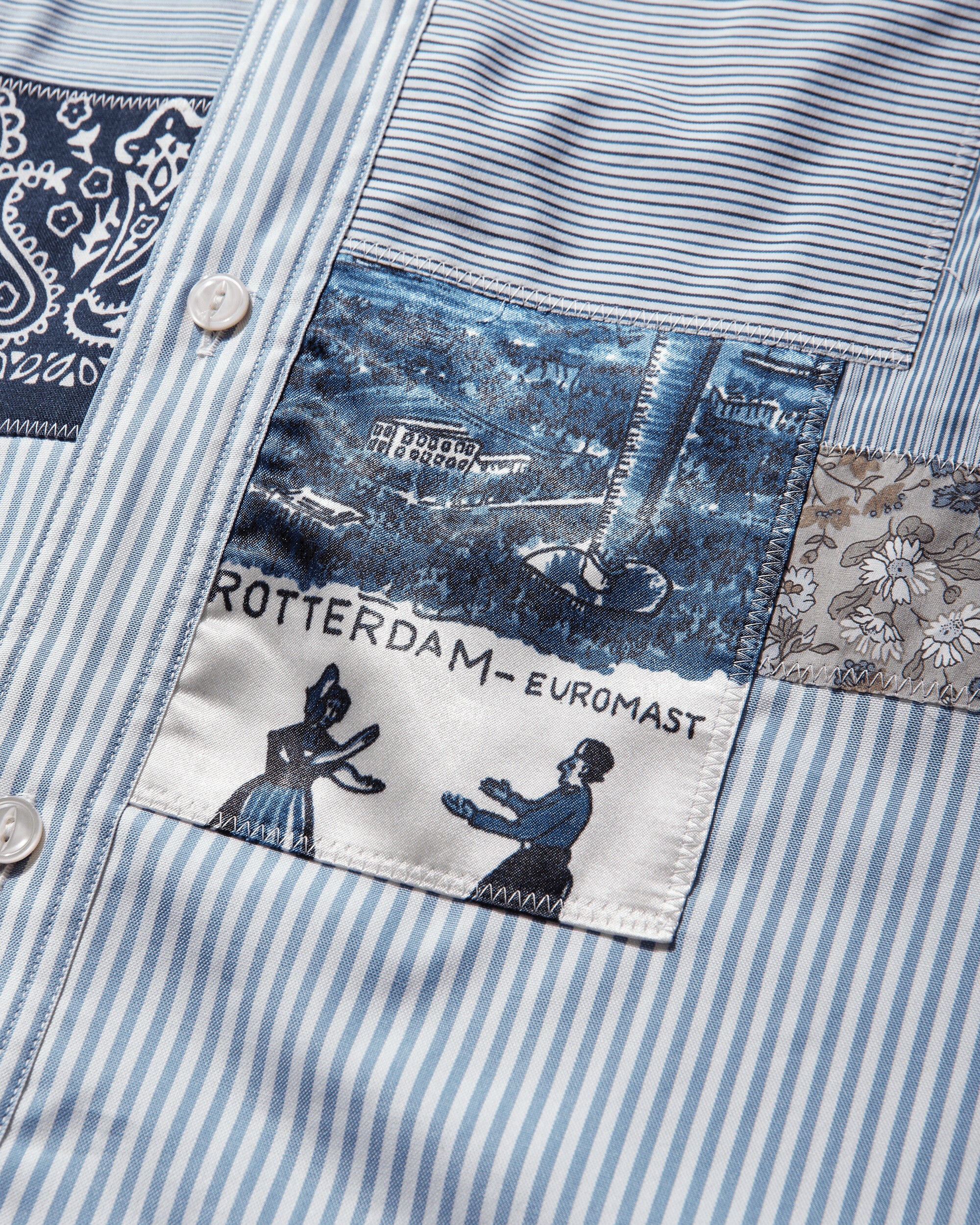 Men's Patchwork Shortsleeve Shirt White / Sax Blue - Image 3
