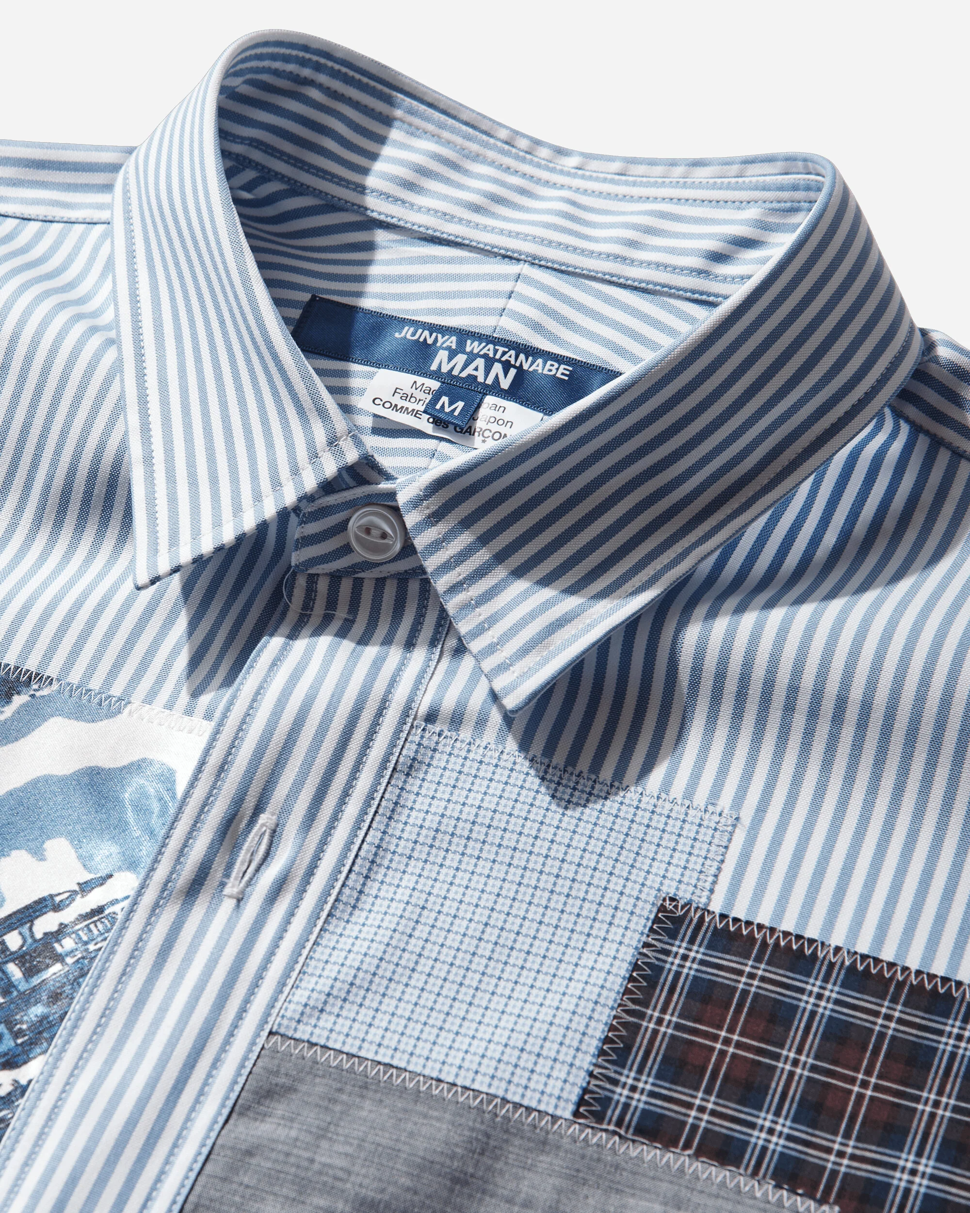 Men's Patchwork Shortsleeve Shirt White / Sax Blue - Image 4