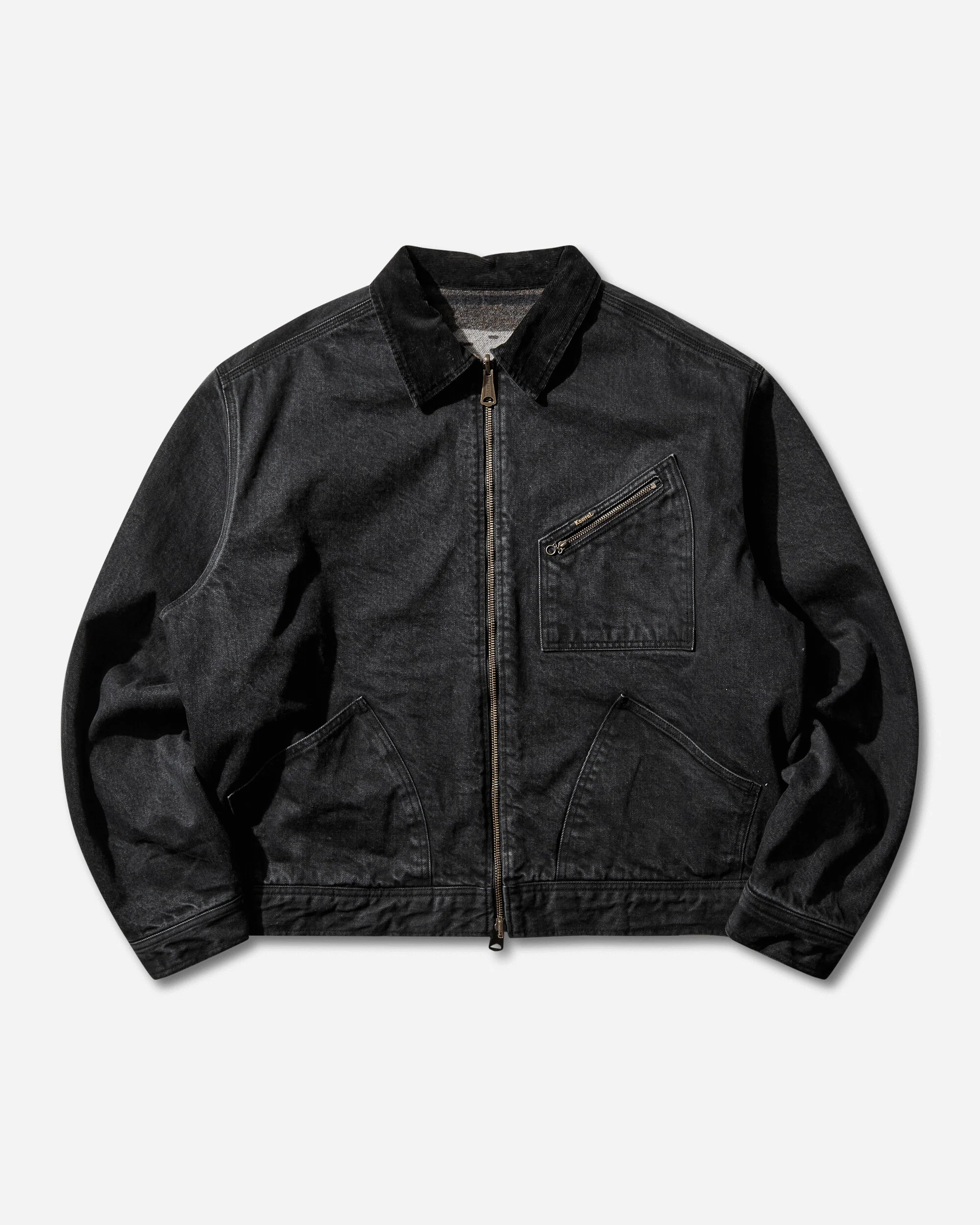 Men's 14oz Black x Black Denim Bone Lining Reversible Zip-Up Work Jacket Black - Image 3