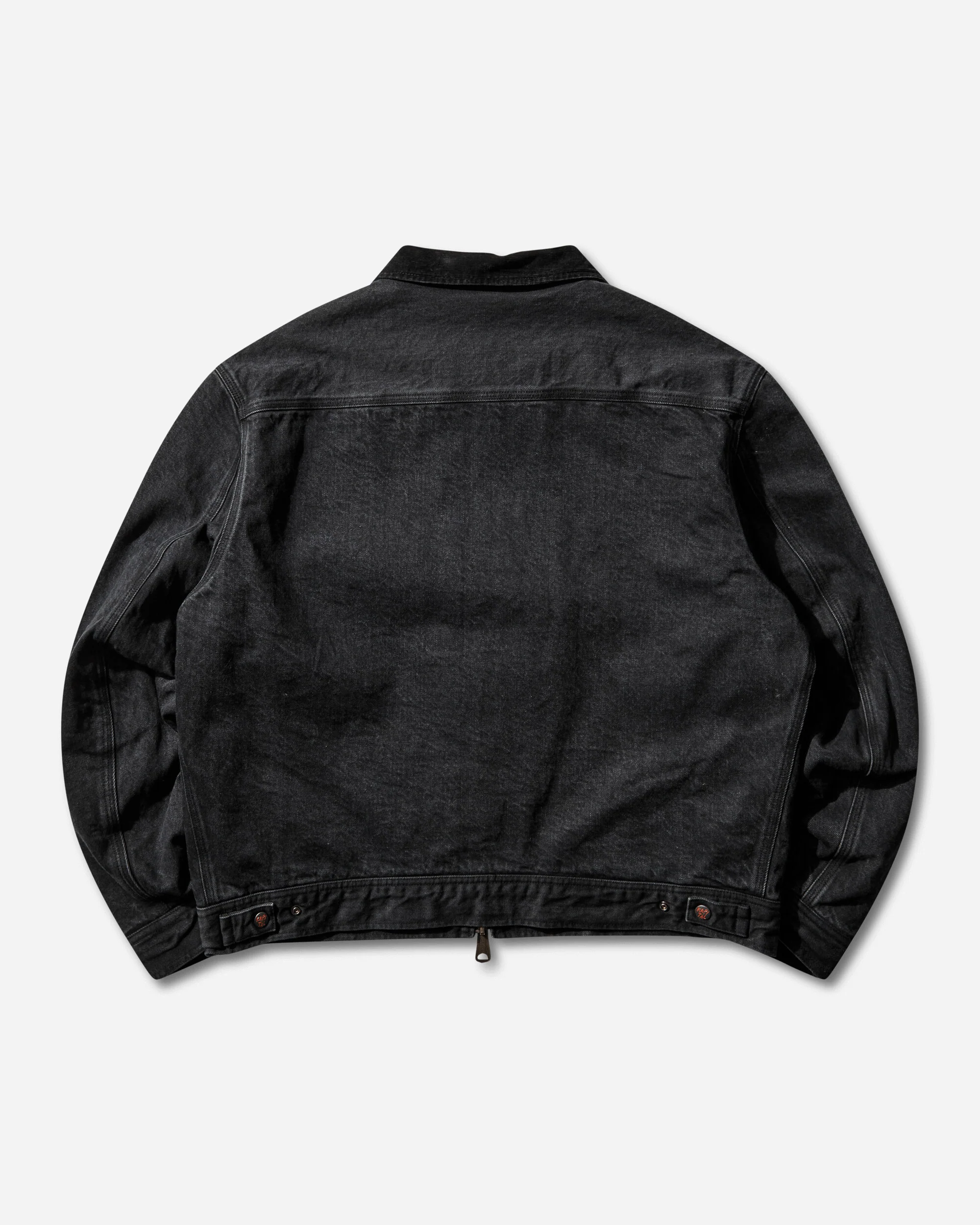 Men's 14oz Black x Black Denim Bone Lining Reversible Zip-Up Work Jacket Black - Image 4