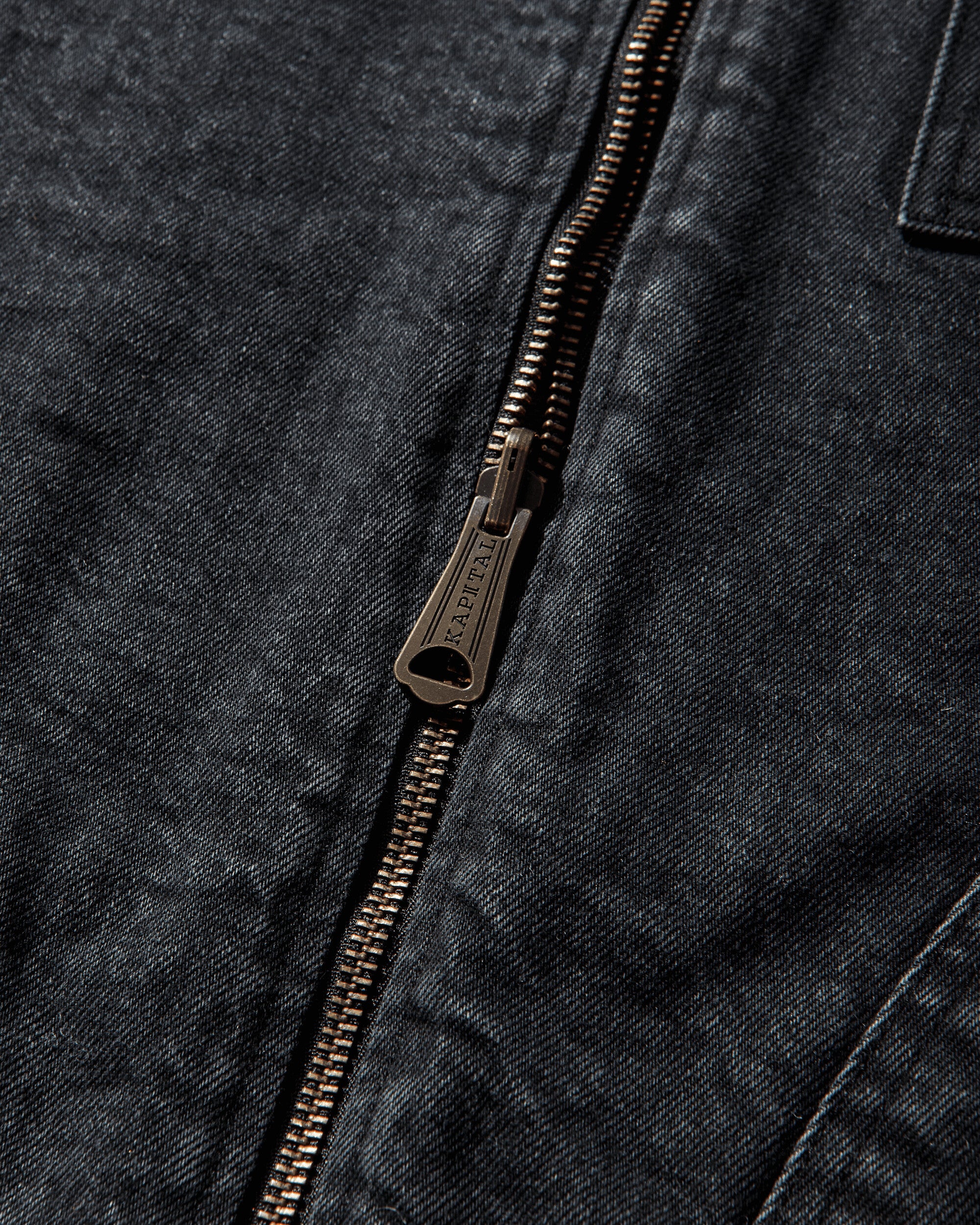 Men's 14oz Black x Black Denim Bone Lining Reversible Zip-Up Work Jacket Black - Image 5
