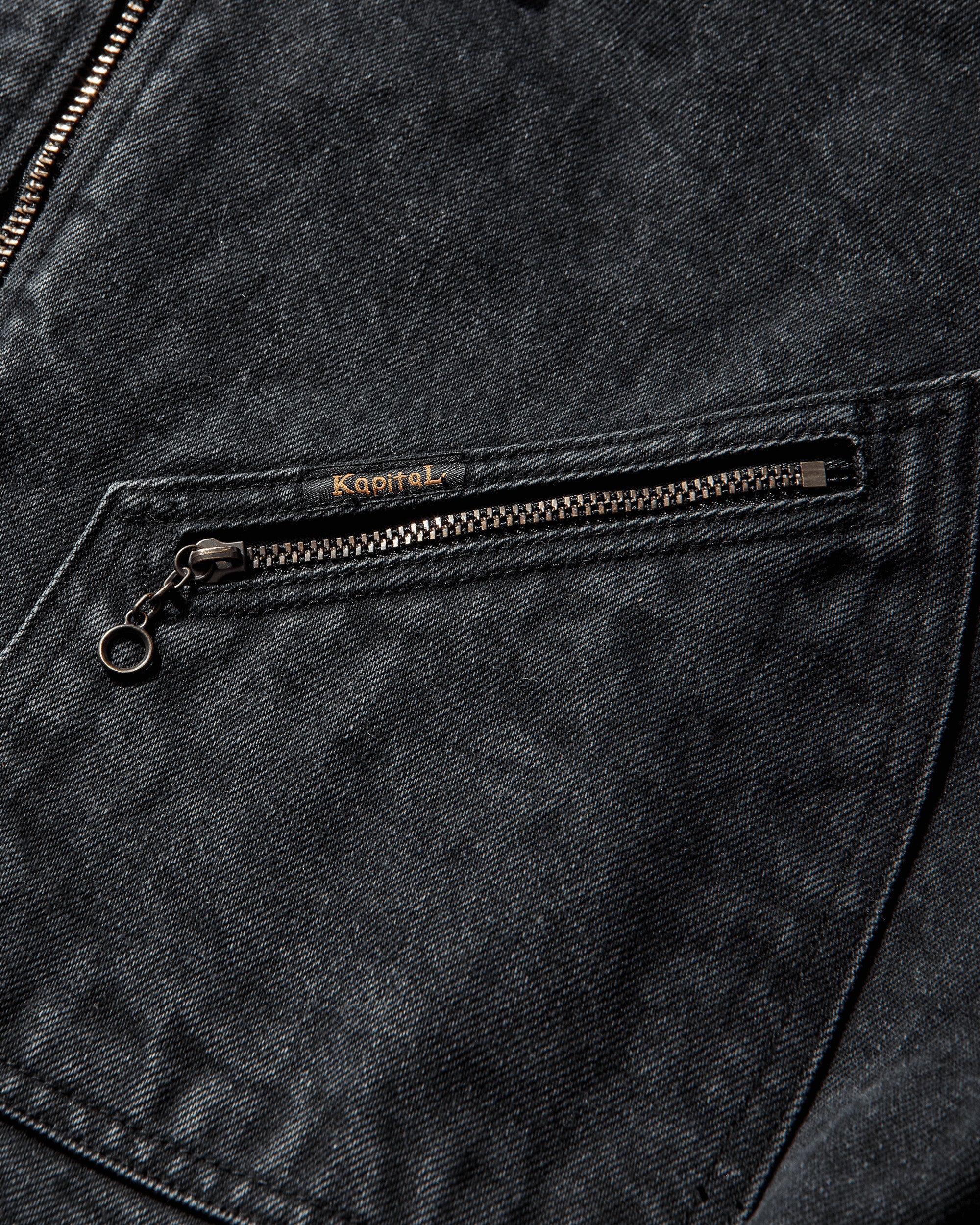 Men's 14oz Black x Black Denim Bone Lining Reversible Zip-Up Work Jacket Black - Image 6