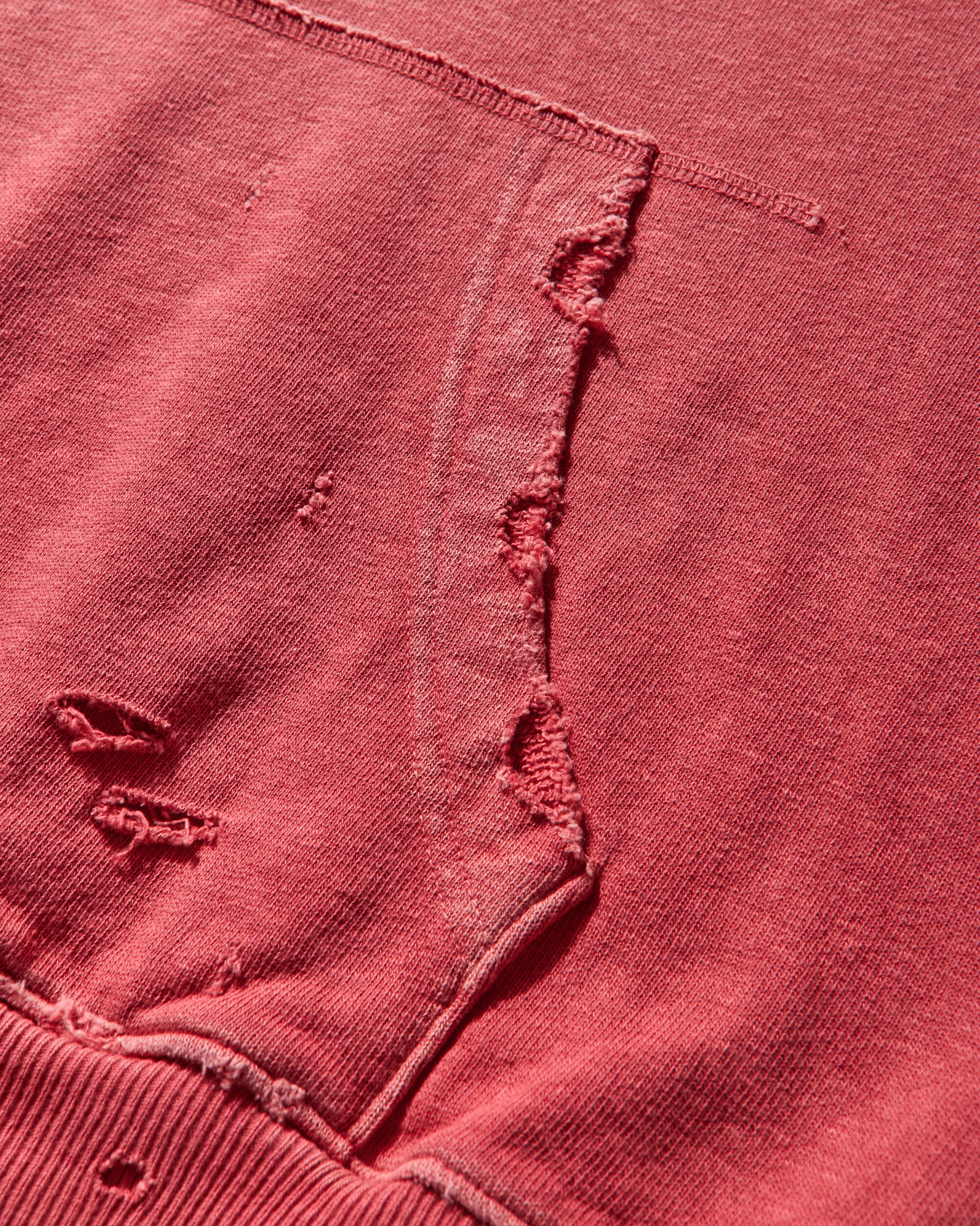 Men's Sweat Knit Thriller Damaged Hoodie (Studs) Red - Image 3