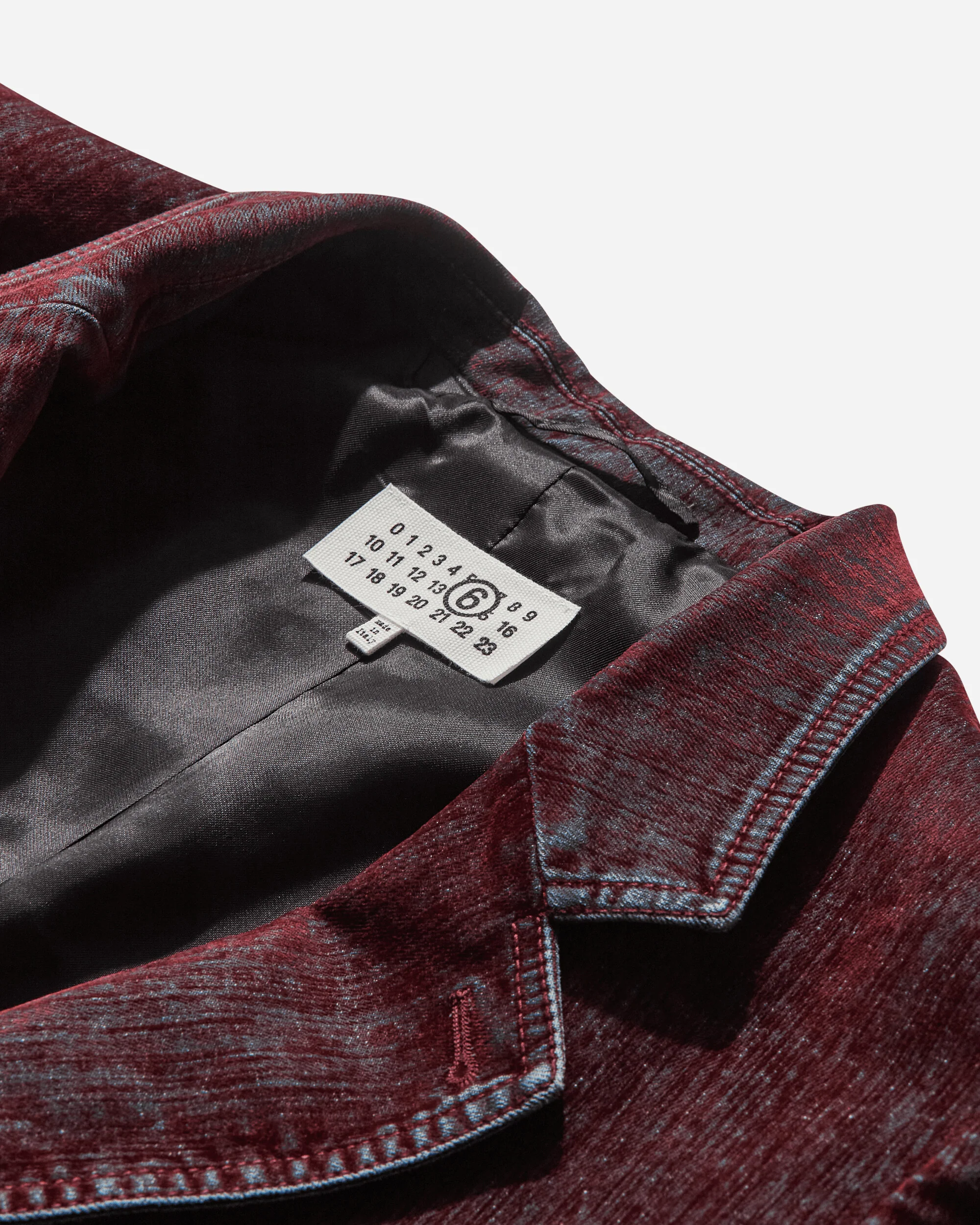Men's Flocked Denim Suit Jacket Bordeaux - Image 3