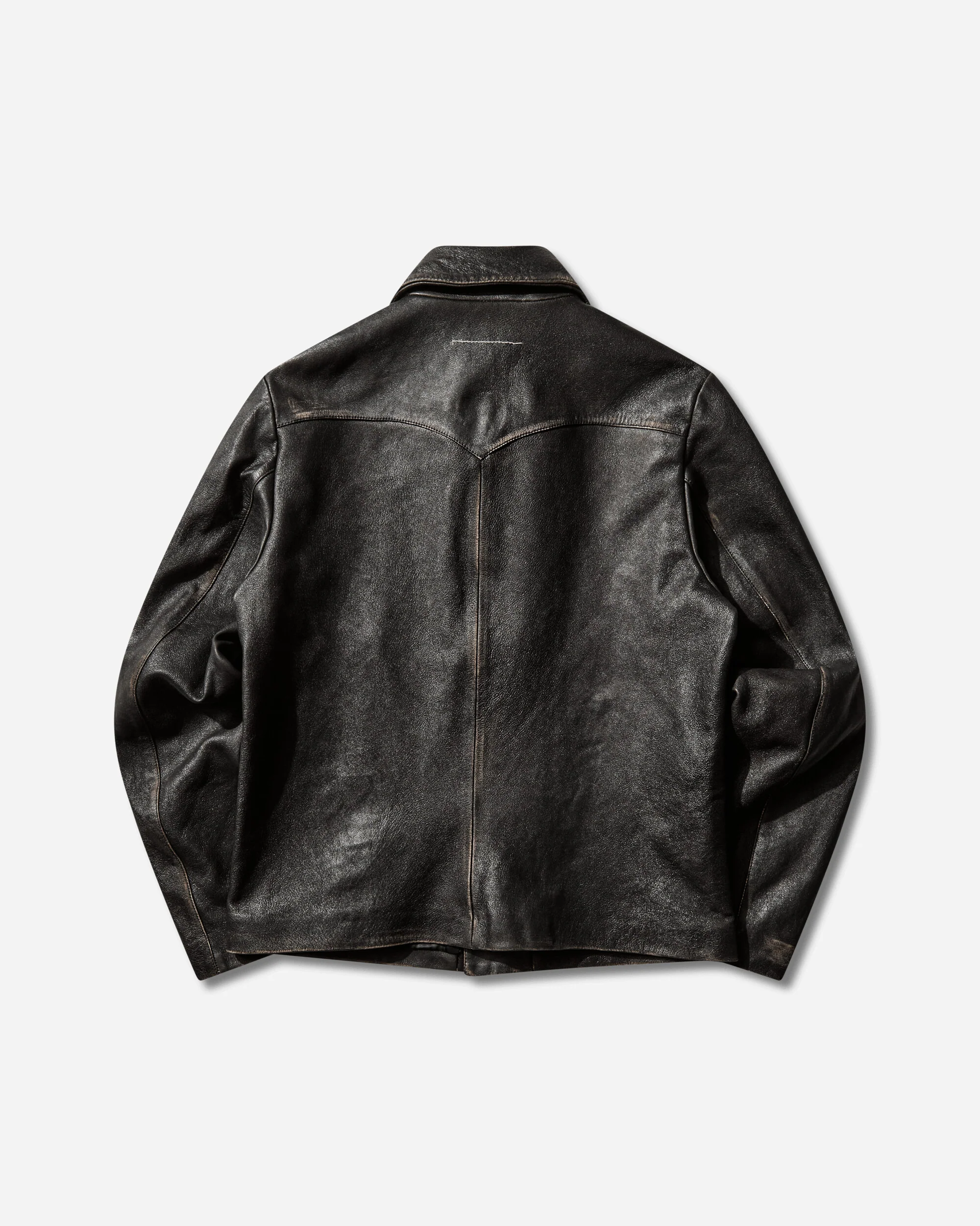 Men's Distressed Leather Jacket Black - Image 2