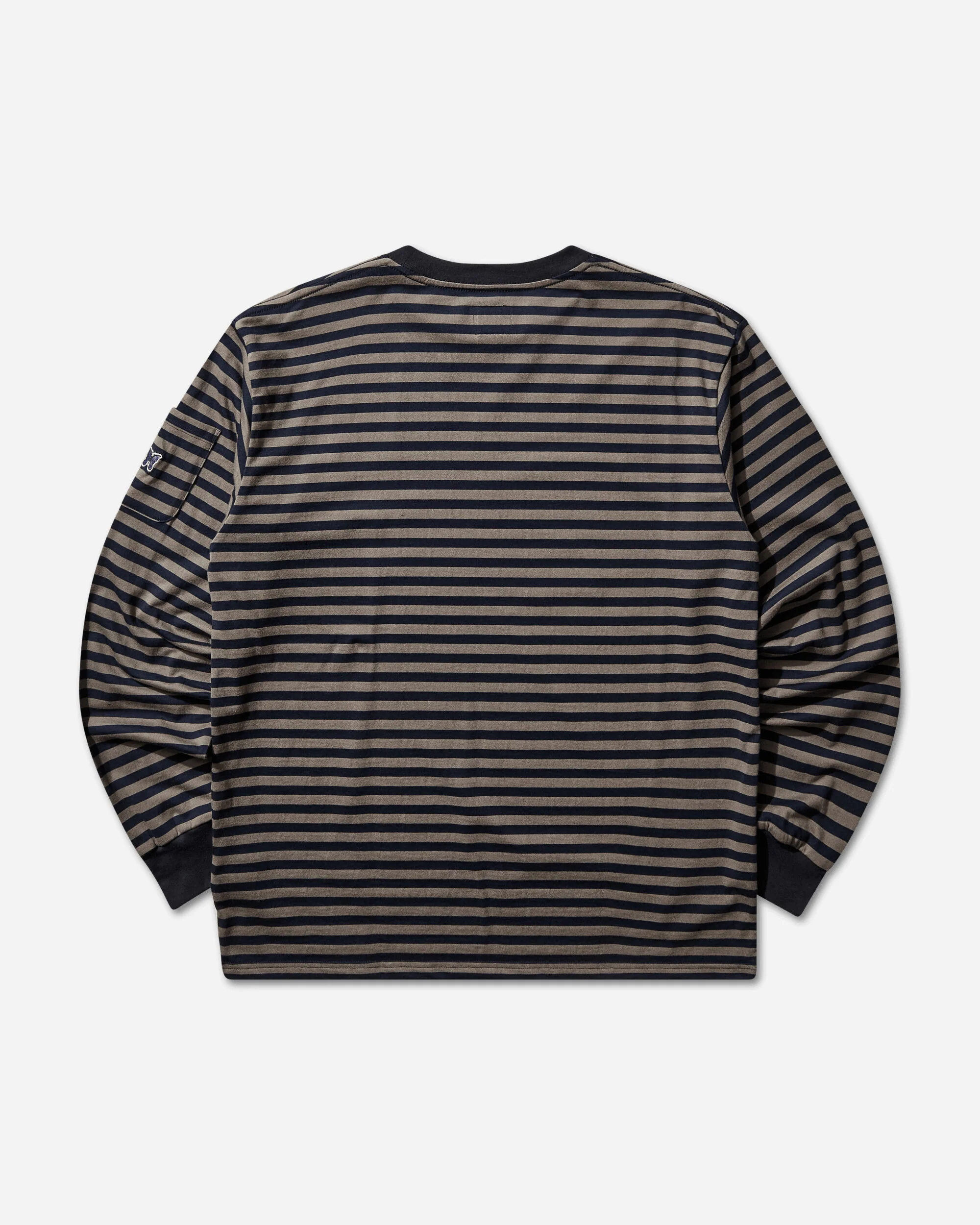Men's Stripe Crewneck Longsleeve T-Shirt Navy / Mocha - Image 2