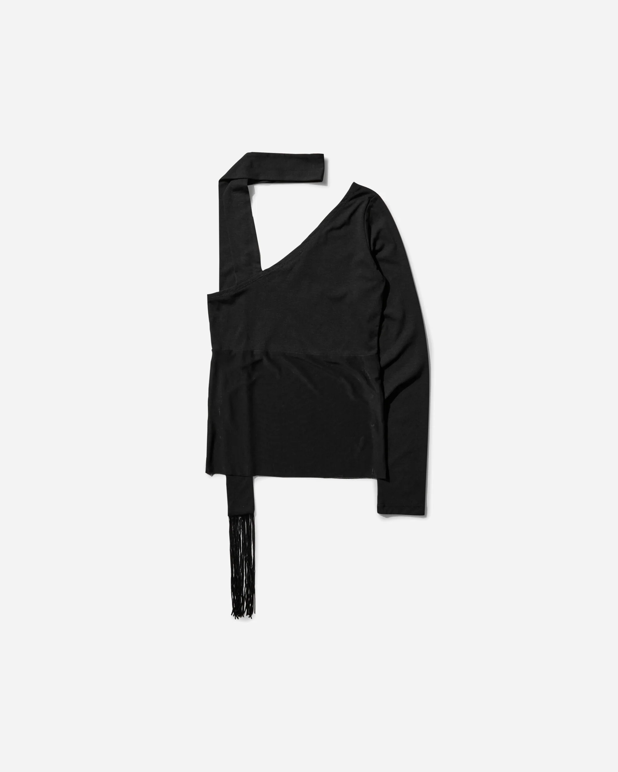 Women's Asymmetric Neck Tie Top Black - Image 2