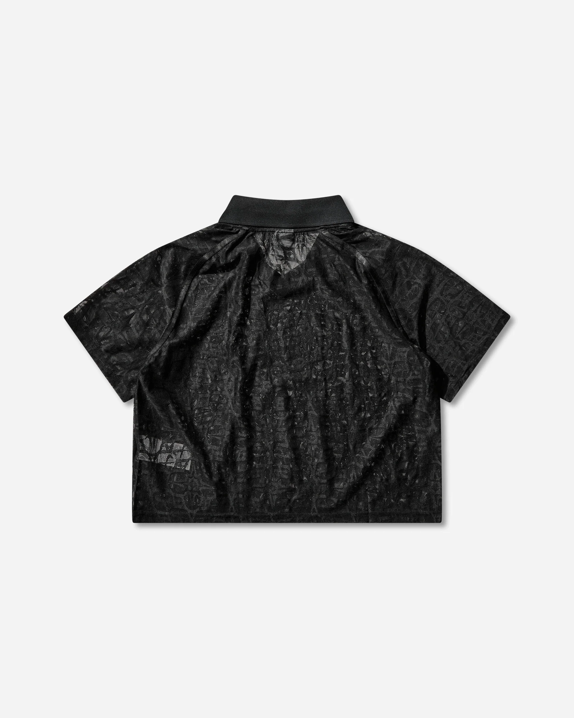 Women's Loose Lace Polo Jersey Top Black - Image 2