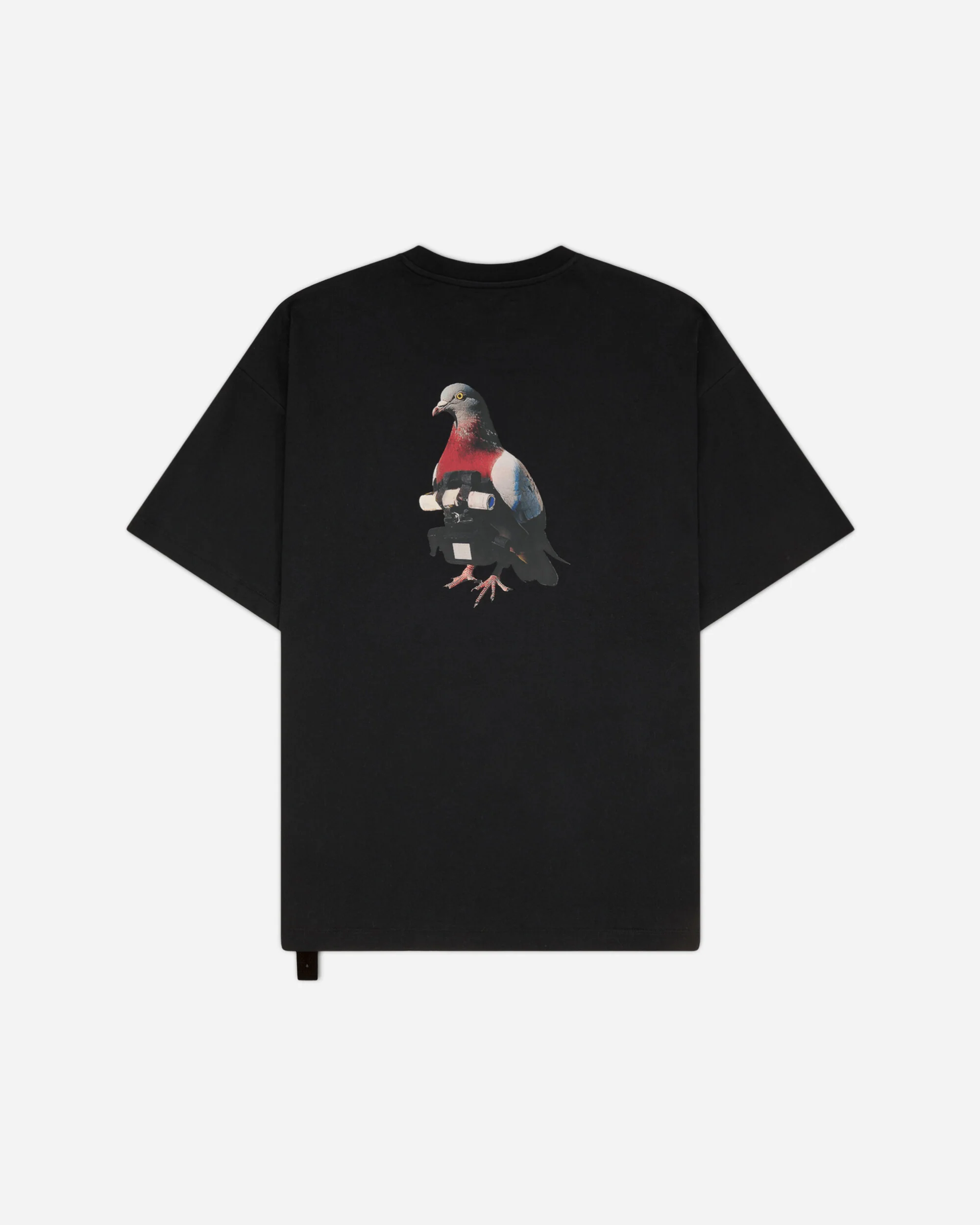 Men's Pigeon Print Loose Fit T-Shirt Black - Image 2