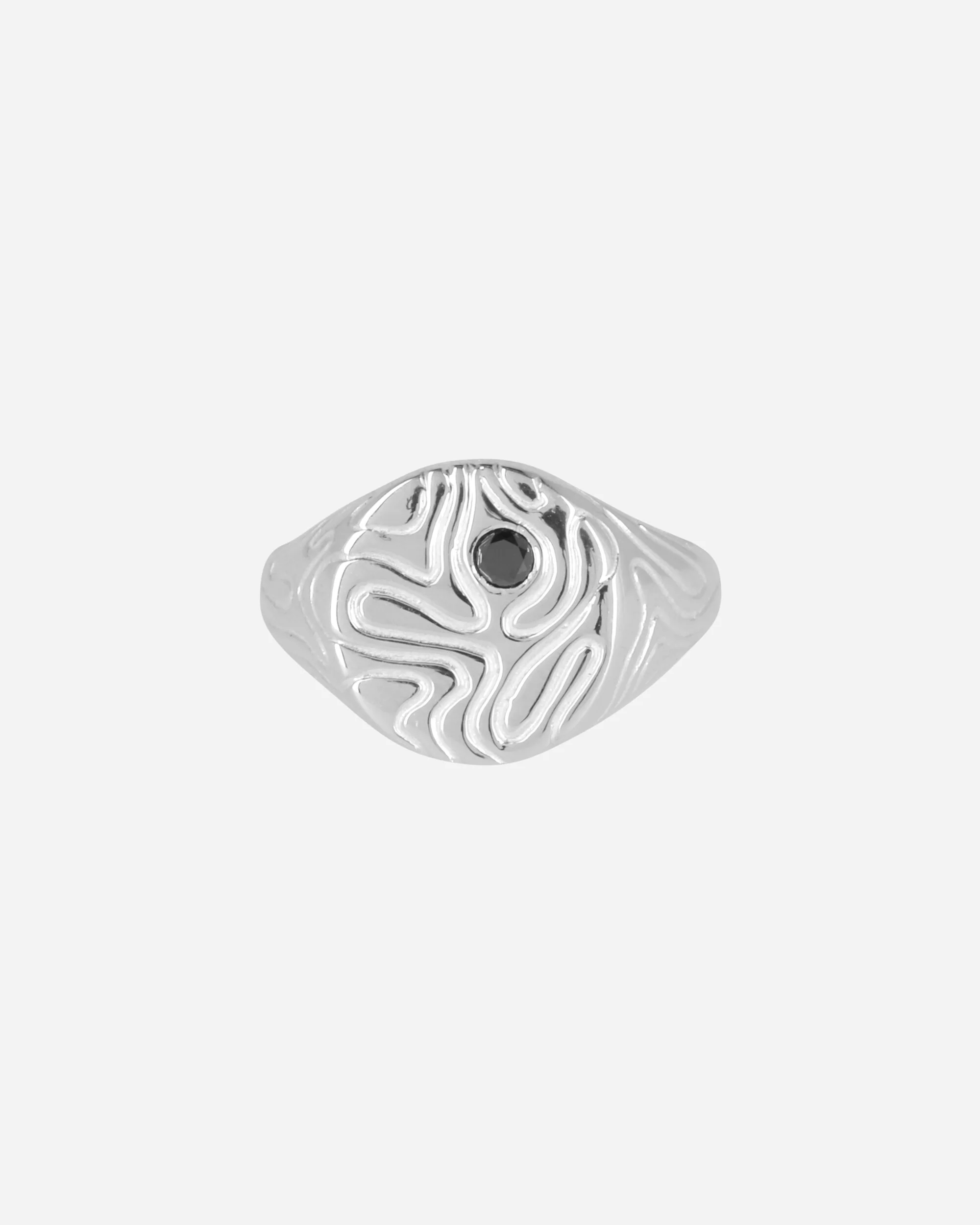 Black Diamond Globe Signet Ring Silver - Image 2