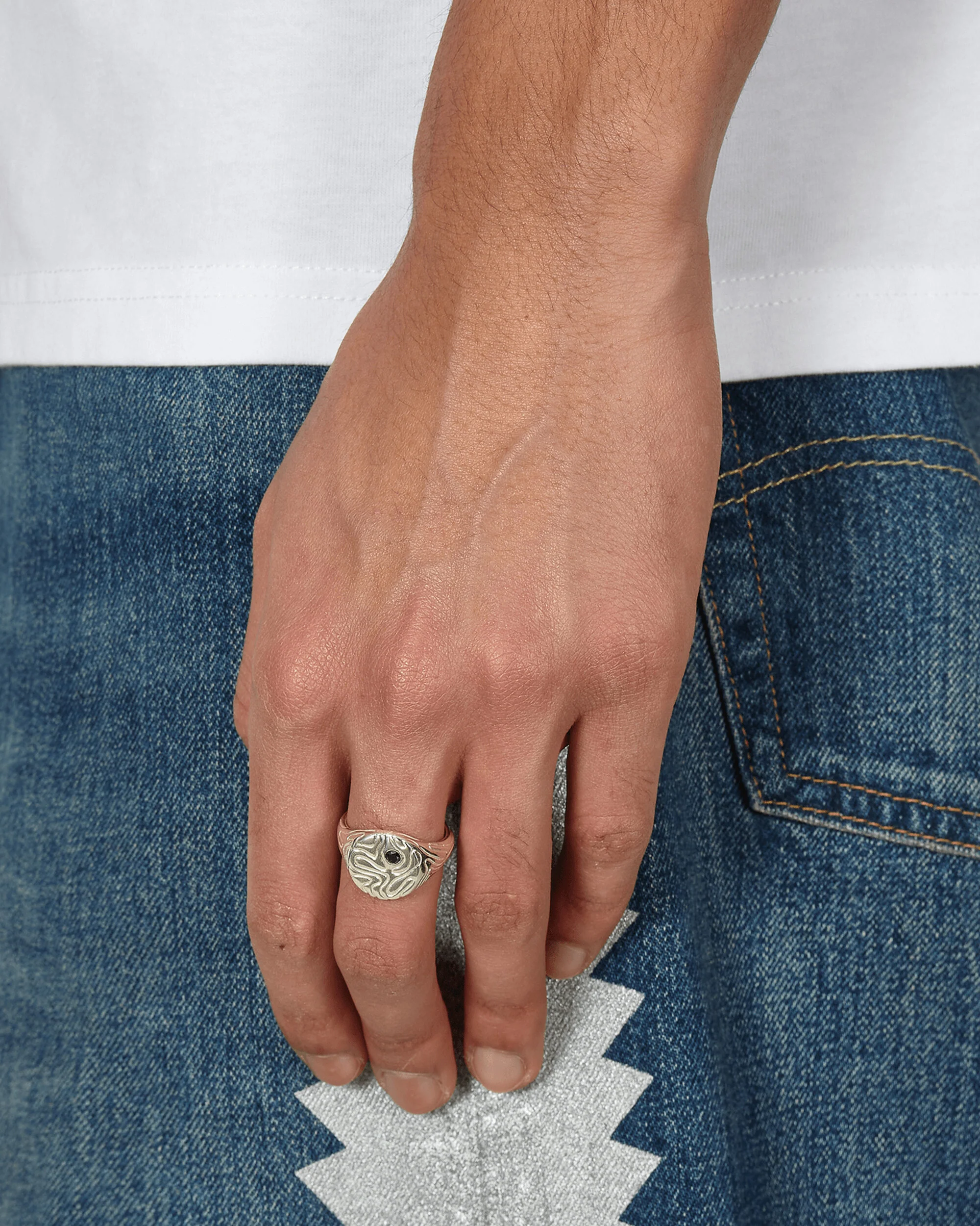 Black Diamond Globe Signet Ring Silver - Image 8