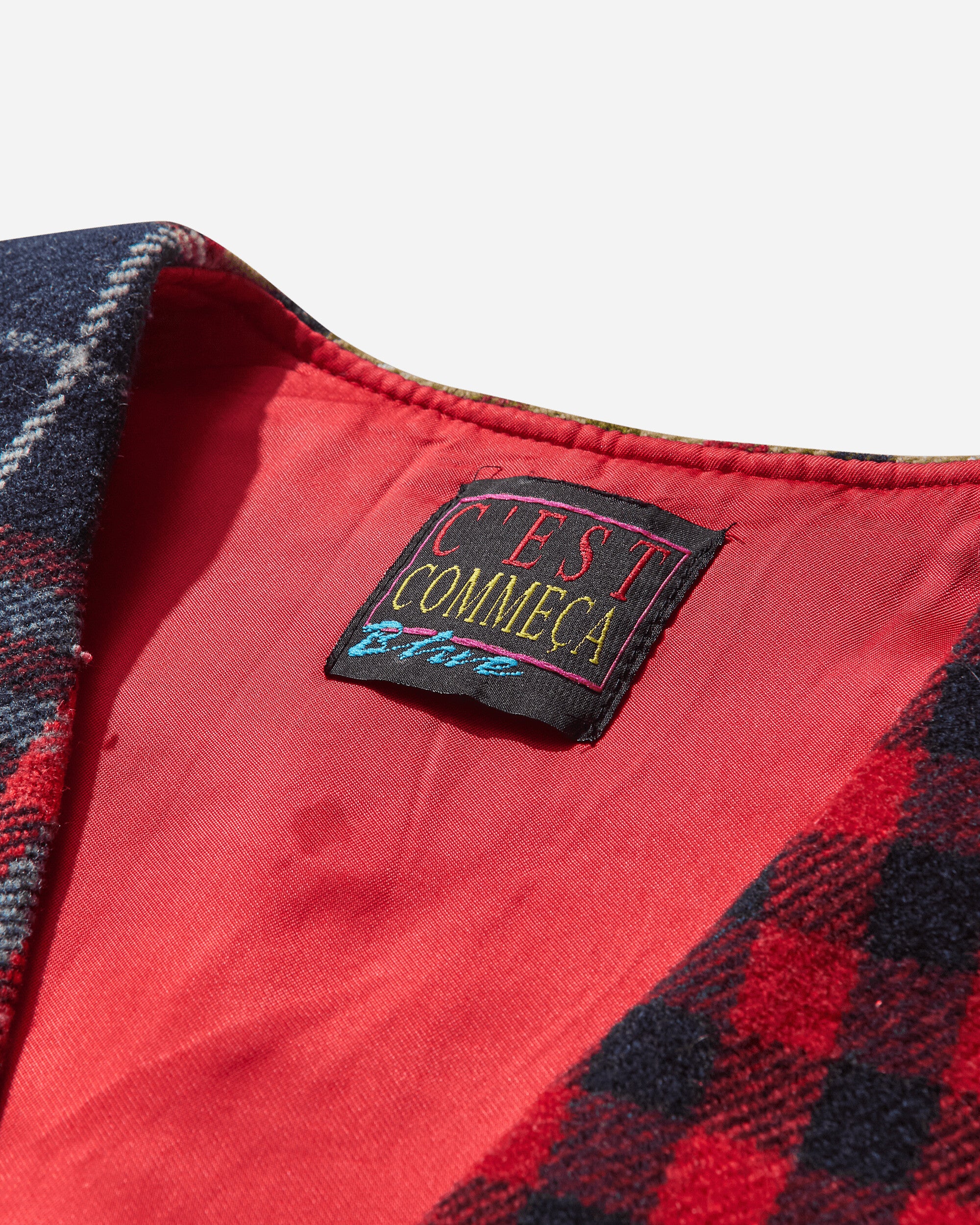 Men's Checked Wool Waistcoat Red - Image 3