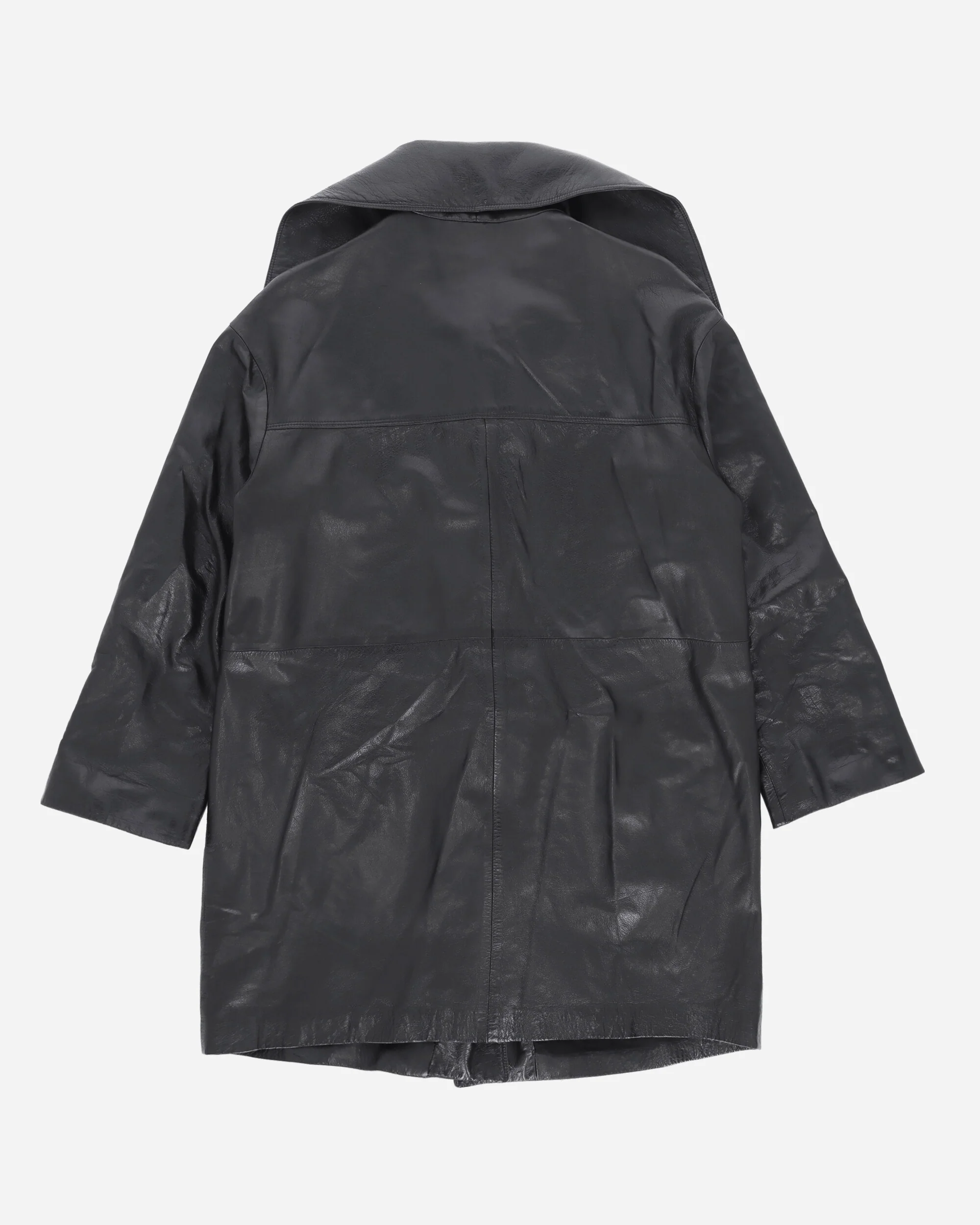 Women's Leather Single Line Trench Coat Black - Image 2