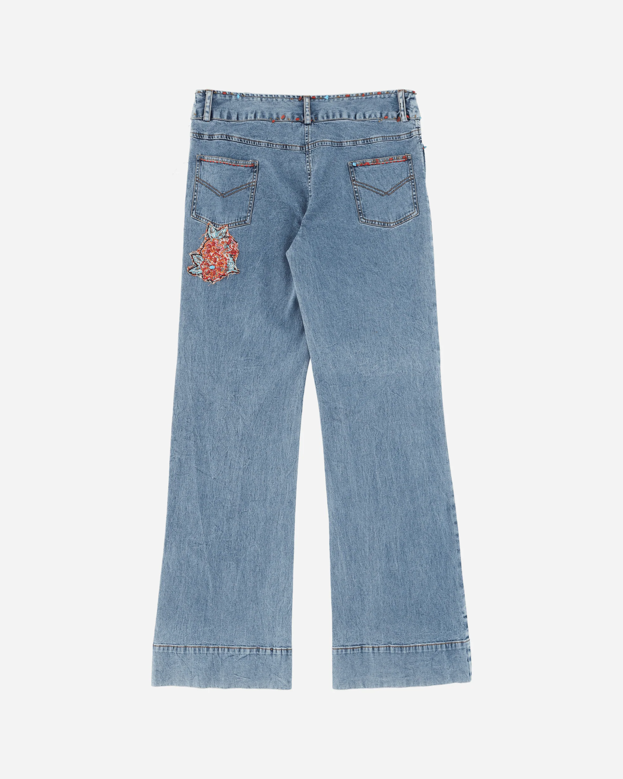 Women's Beads Low Waist Jeans Blue - Image 2