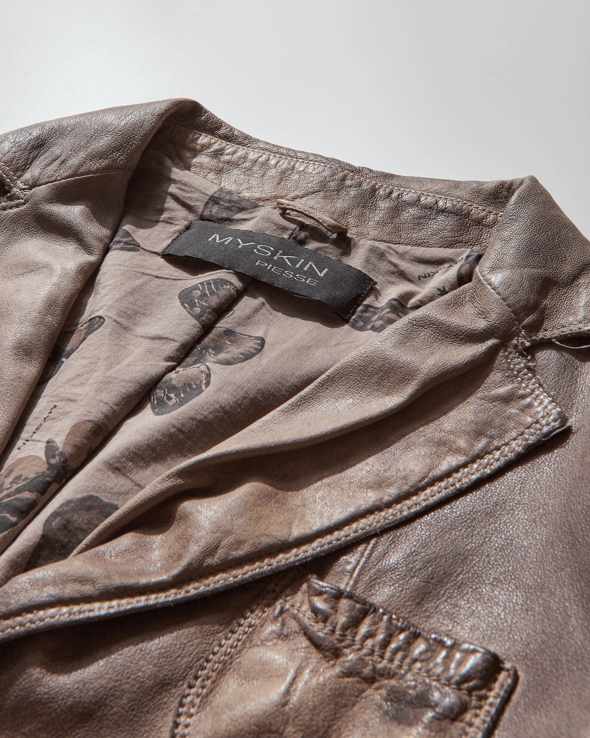 Women's Faded Leather Blazer Brown - Image 3
