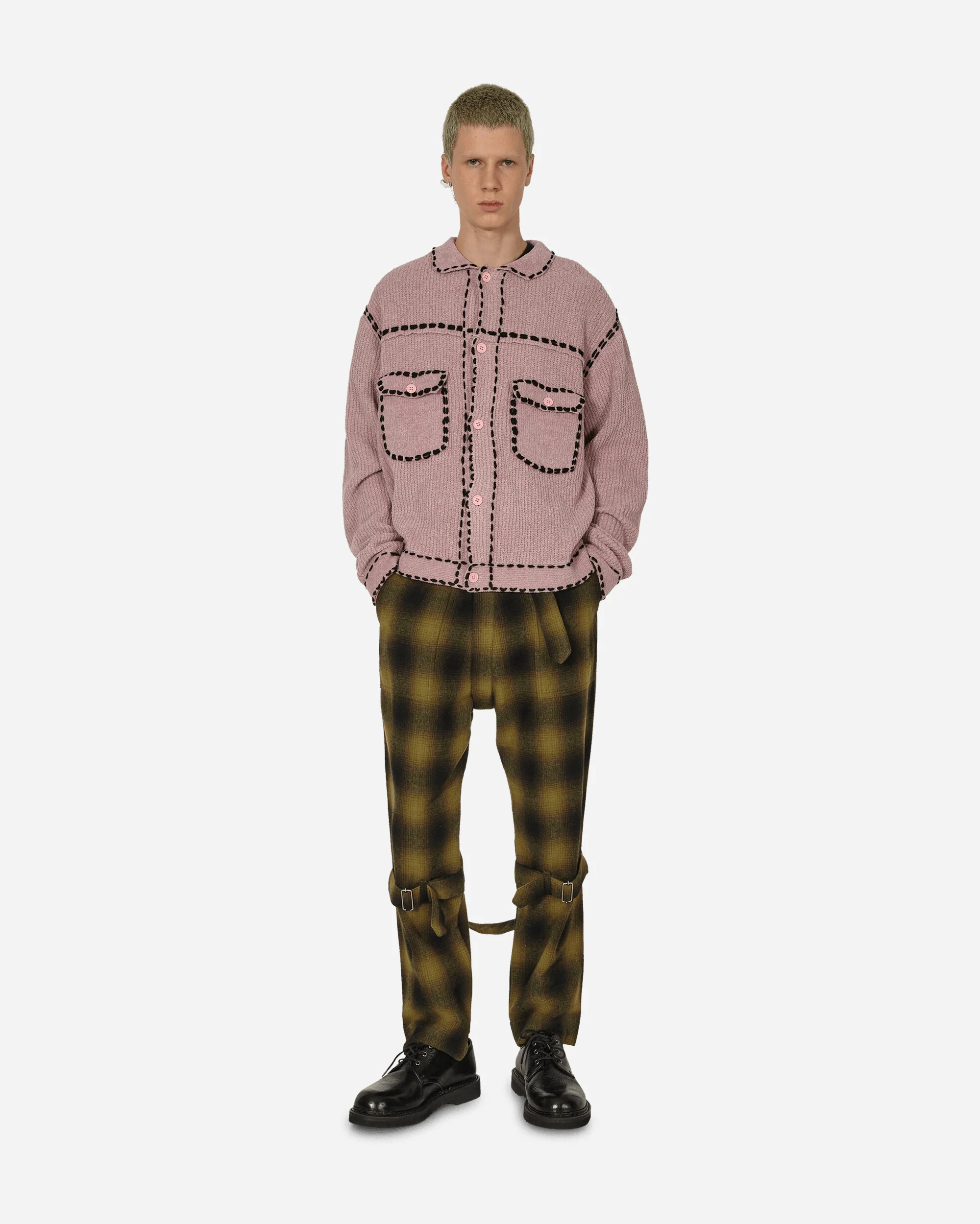 Plaid Wool Ombre Bontage Pants Yellow - Image 4