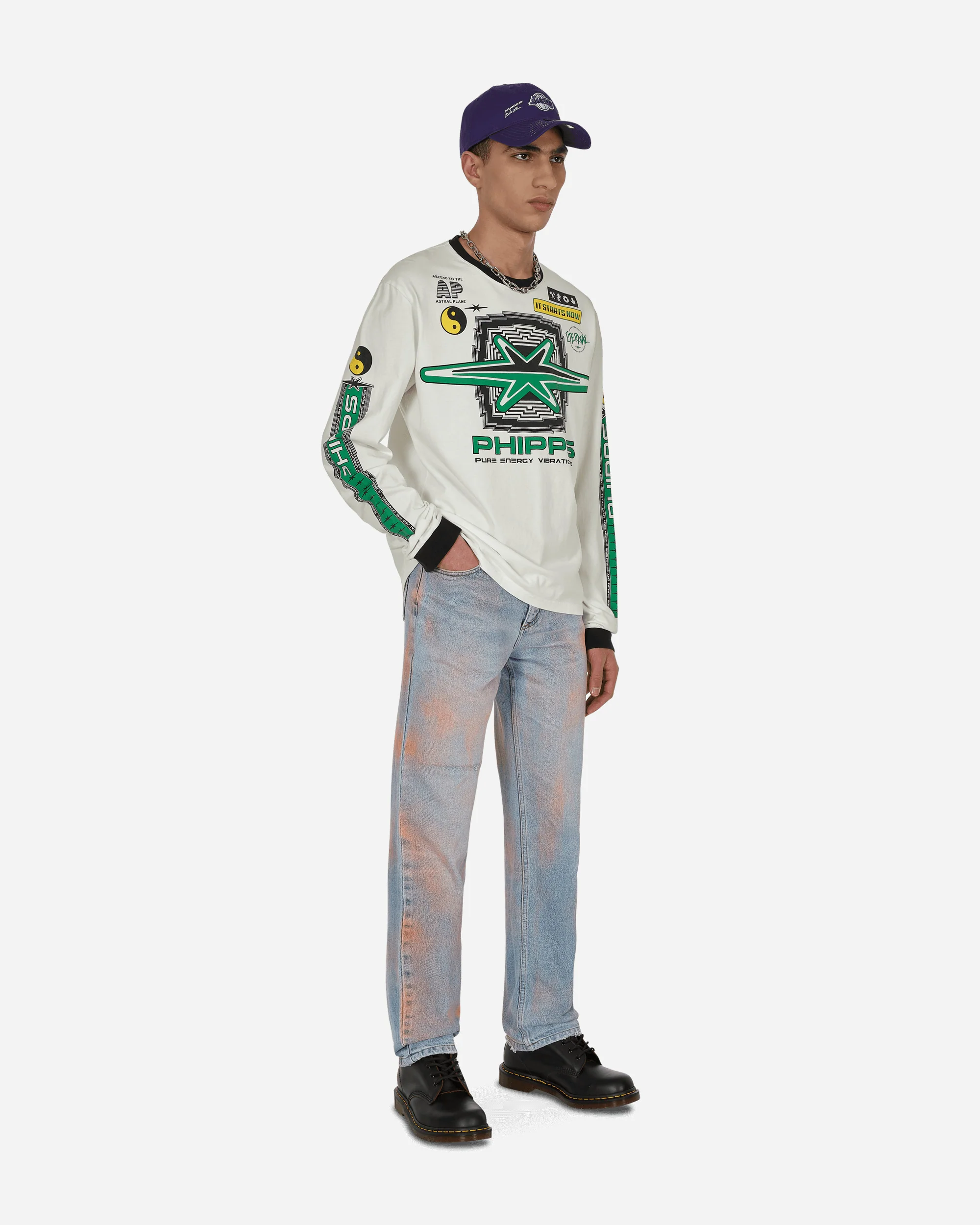 Spray Painted Vintage Denim Pants Blue - Image 4
