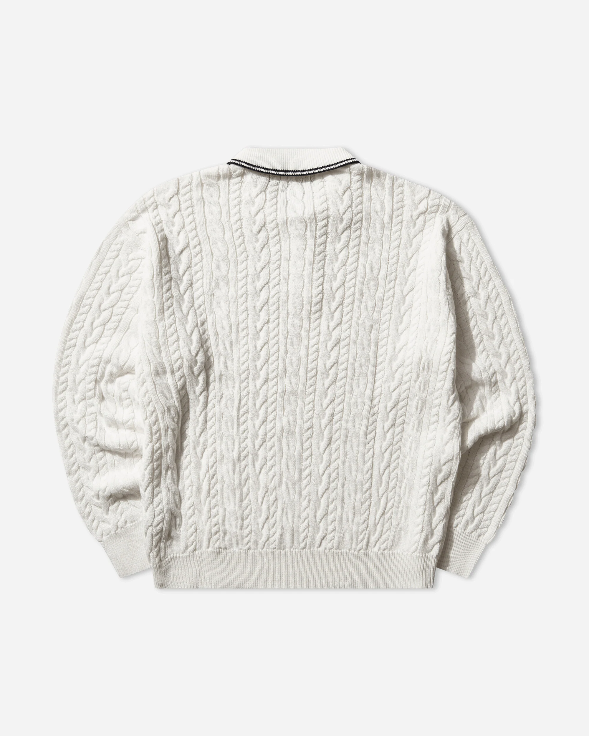 Men's Relaxed Fit Cable-Knit Polo Jumper Trophy Cream - Image 2