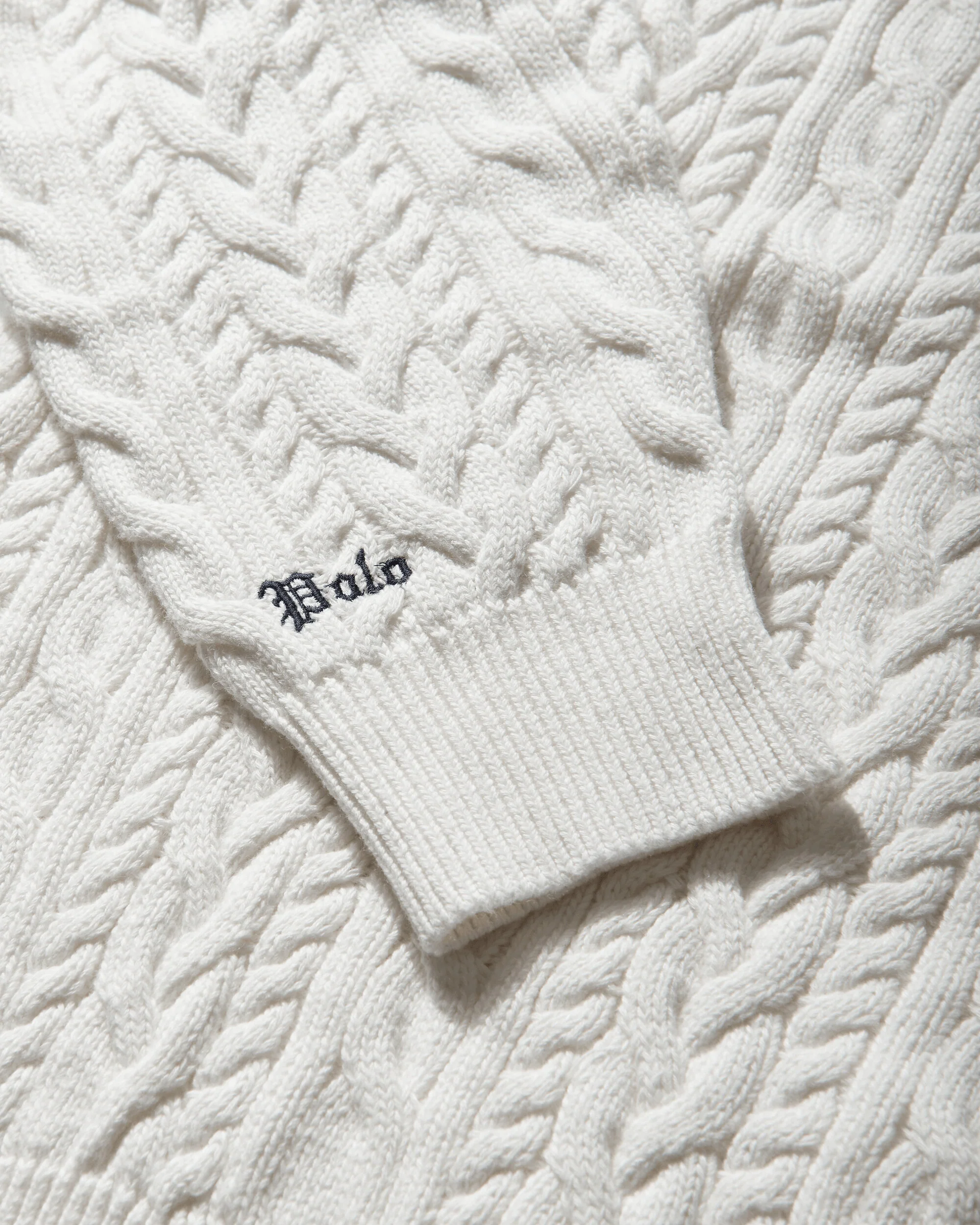 Men's Relaxed Fit Cable-Knit Polo Jumper Trophy Cream - Image 4
