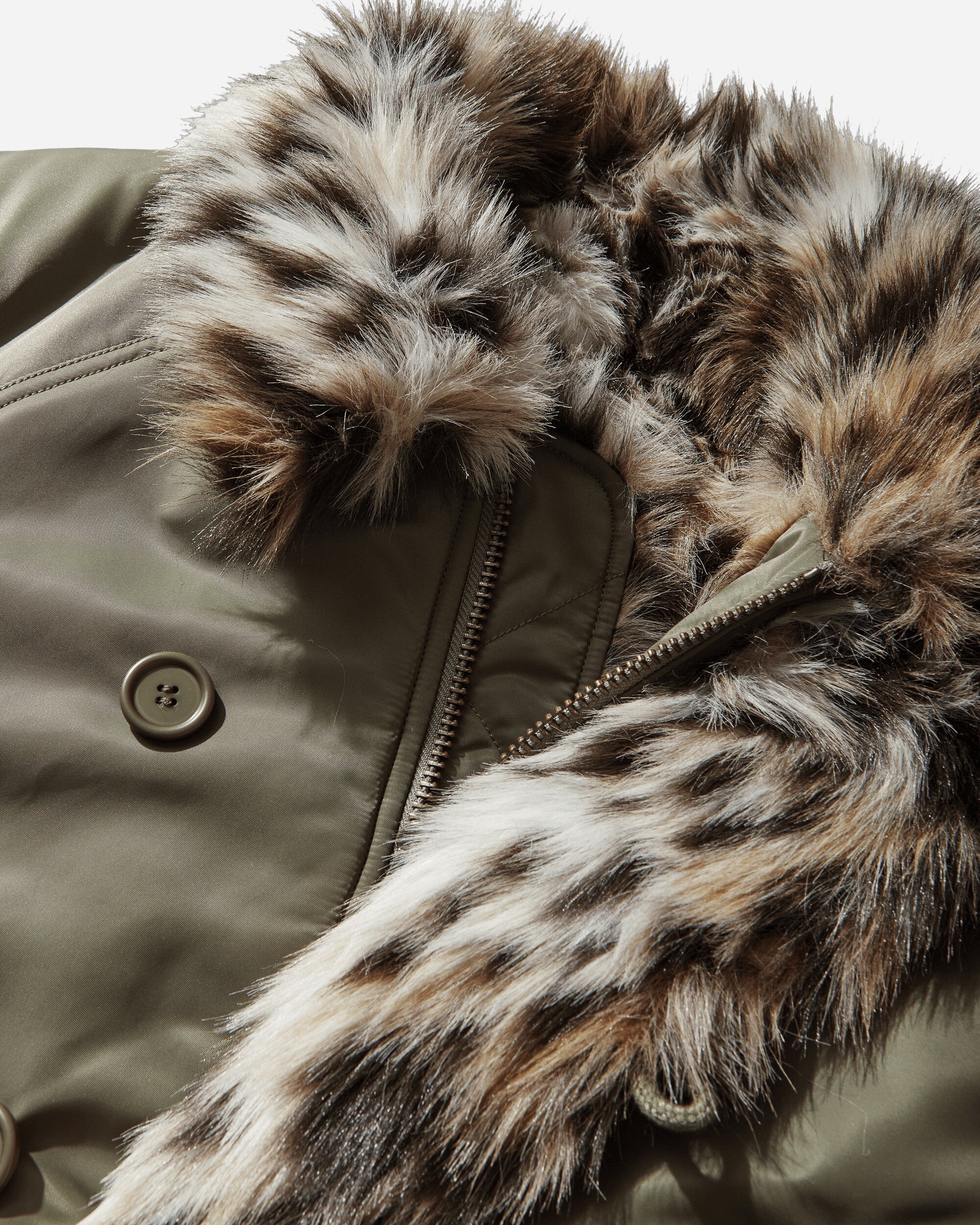 Exaggerated Shoulder Fur N2B Jacket Olive - Image 3