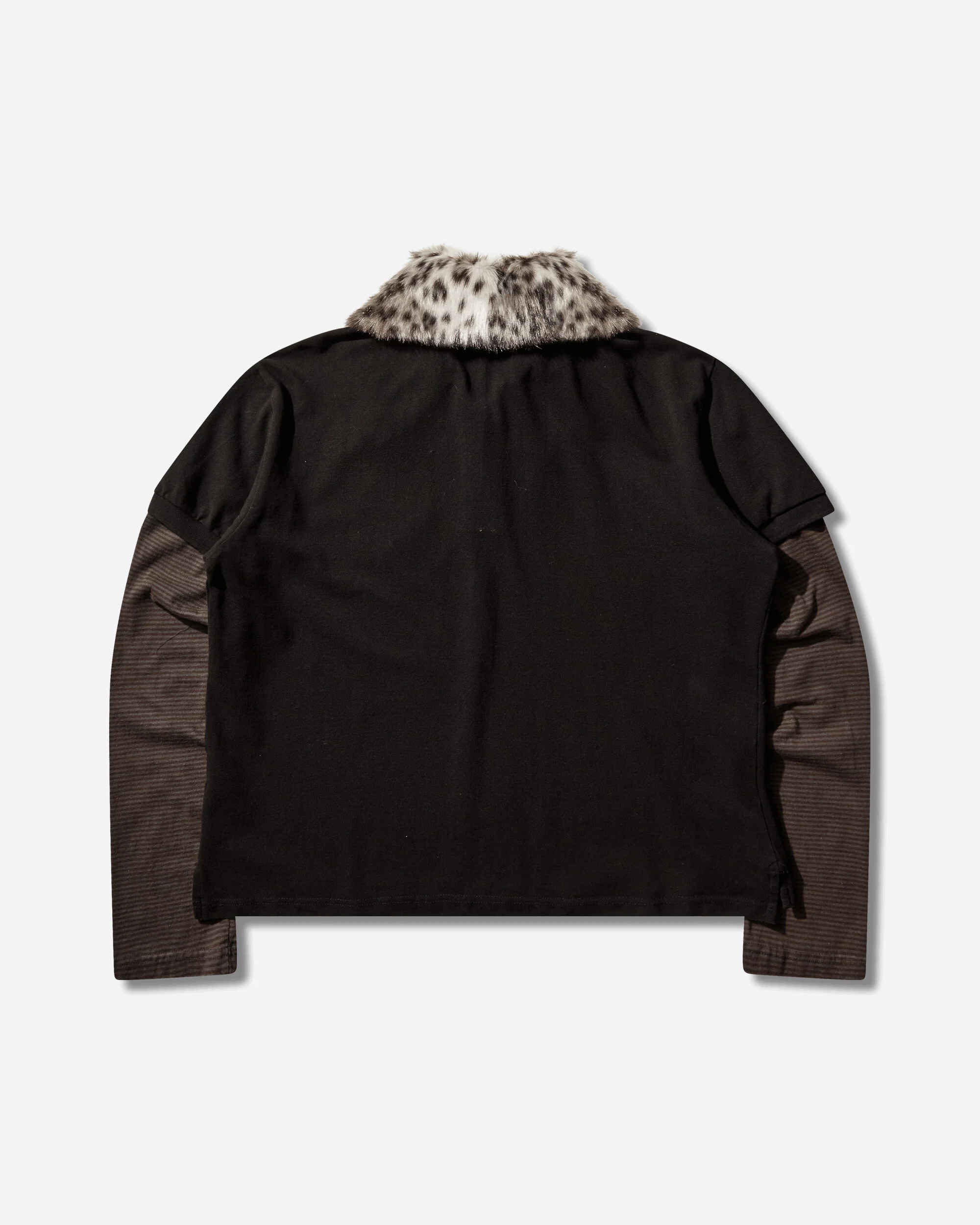 Fur Collar Layered Polo T-Shirt Black - Image 2